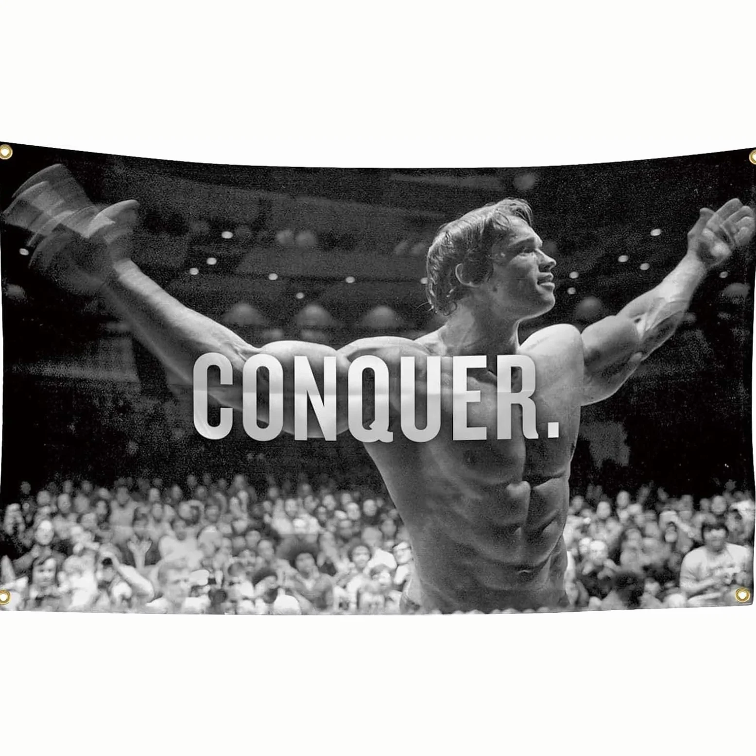 Bandera de Schwarzenegger, Motivación Gimnasio Divertido Póster de Fitness Poliéster 90 g con Ojales con Doble Aguja Cosida, para Dormitorio, Sala de Estar (90 x 150 cm)