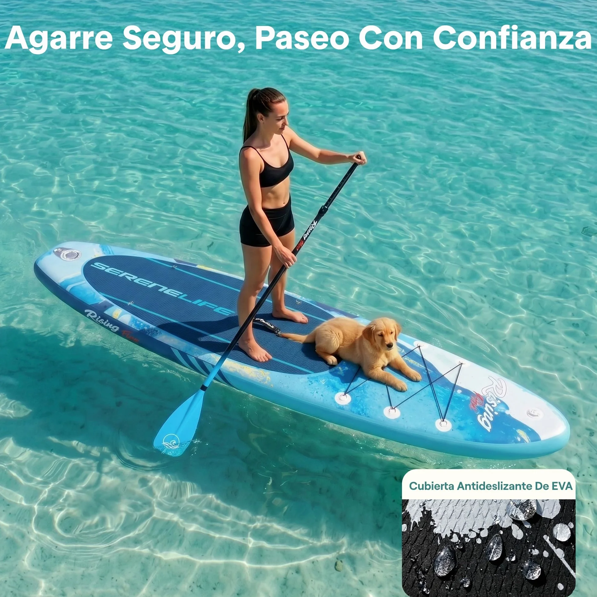 SereneLife tabla paddle surf hinchable, Paddle board, Cubierta antideslizante, Aleta inferior para remar, Estuche para guardar, Barco de pie para jovenes y adultos