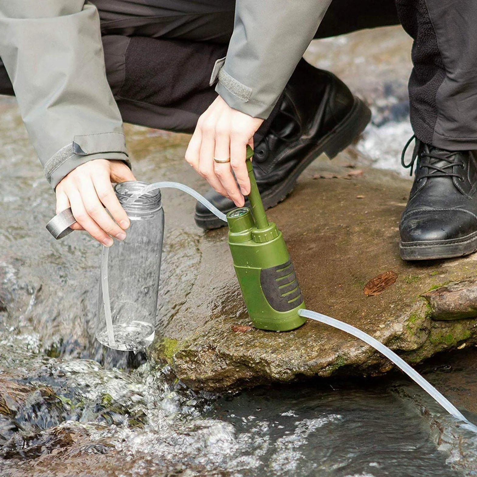 Purificador de Agua Portátil Filtro de Supervivencia para Fuentes Botella con Bolsa de Almacenamiento de Filtración Hueco Diseño