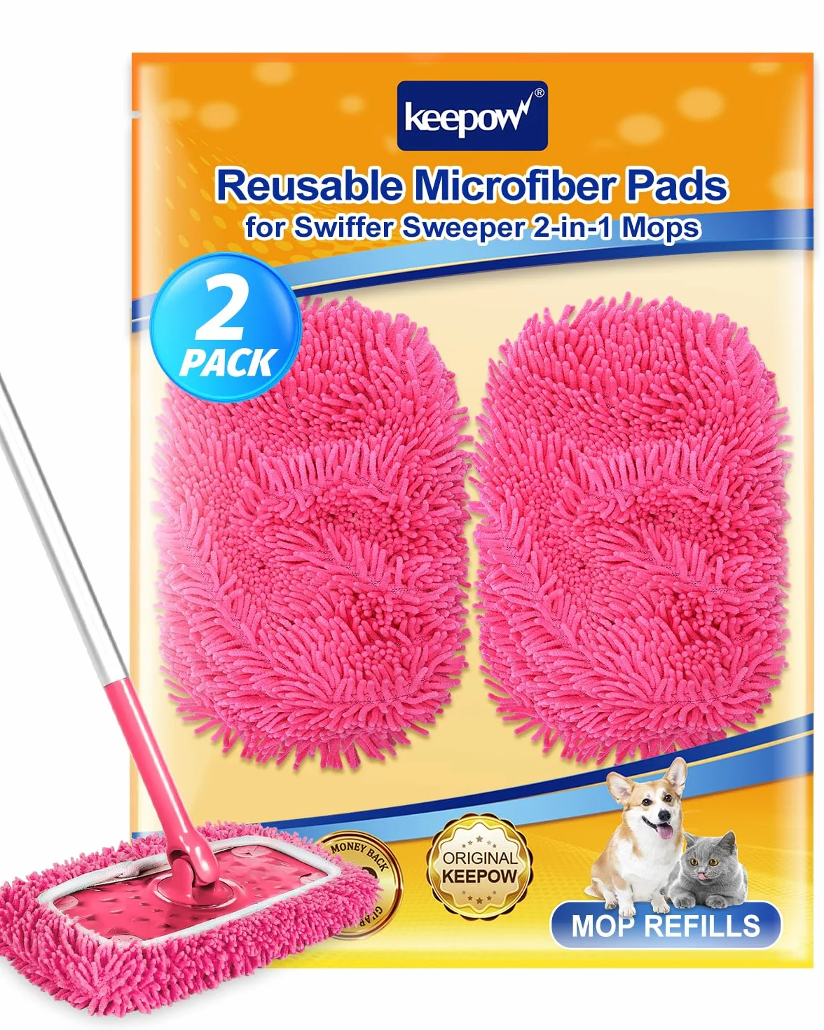 Toallitas de suelo reutilizables para Swiffer, microfibra rosa, 2 unidades, húmedas y secas, gran absorción de polvo