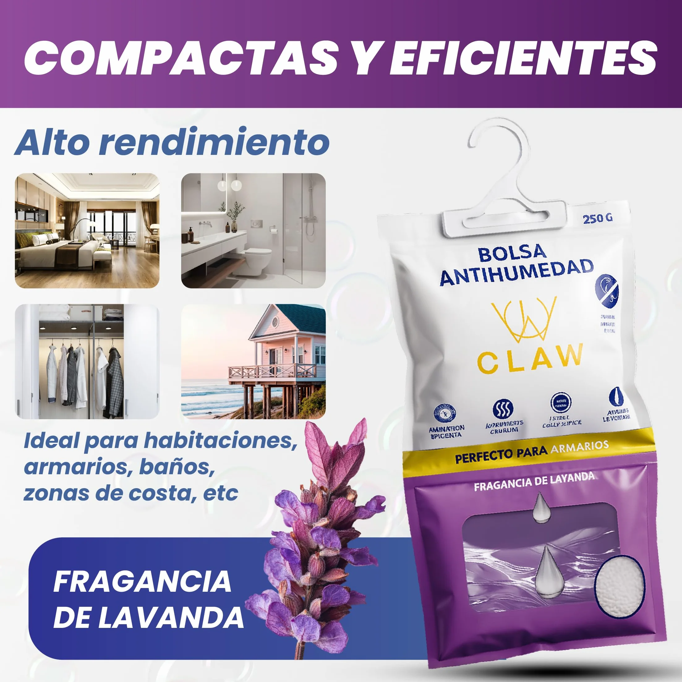 Bolsas Antihumedad 3KG Armario Ropa – Deshumificador Colgante con Fragacia de Lavanda