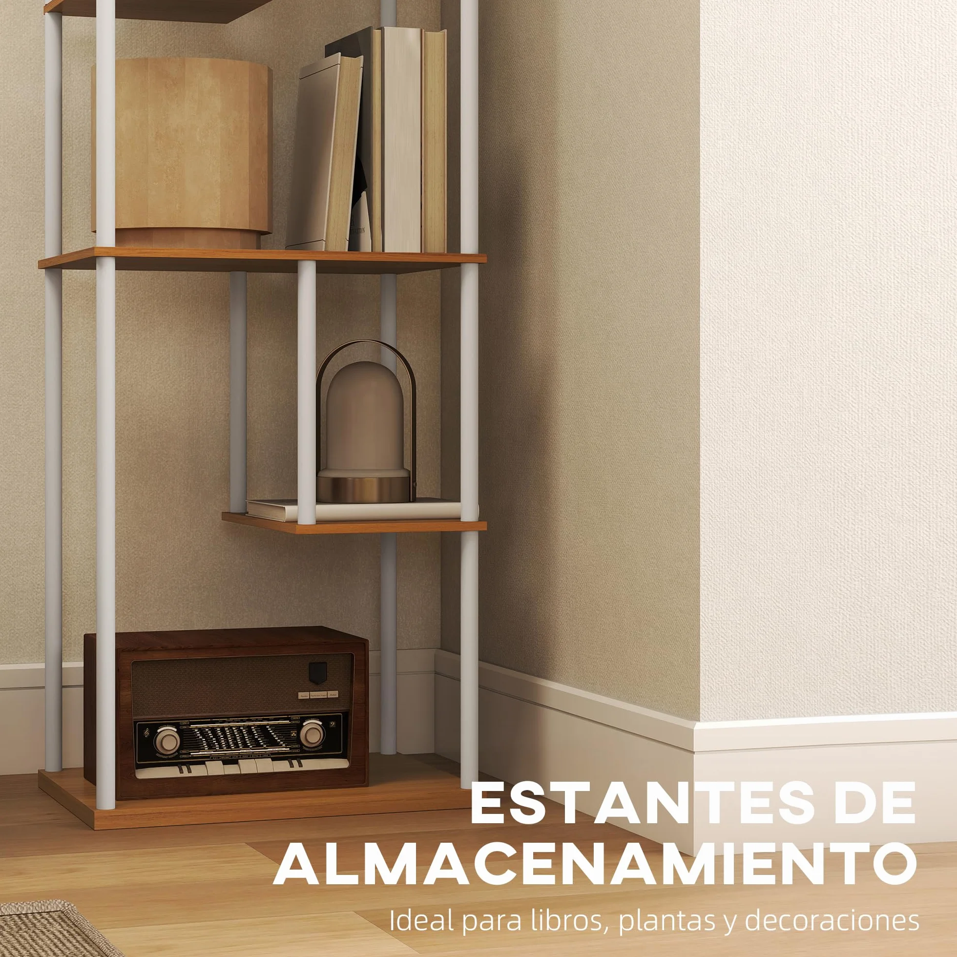 HOMCOM Lámpara de Pie con Estantes, 3000K-6500K Ajustable, Control Remoto, 5 Modos, 9W E27