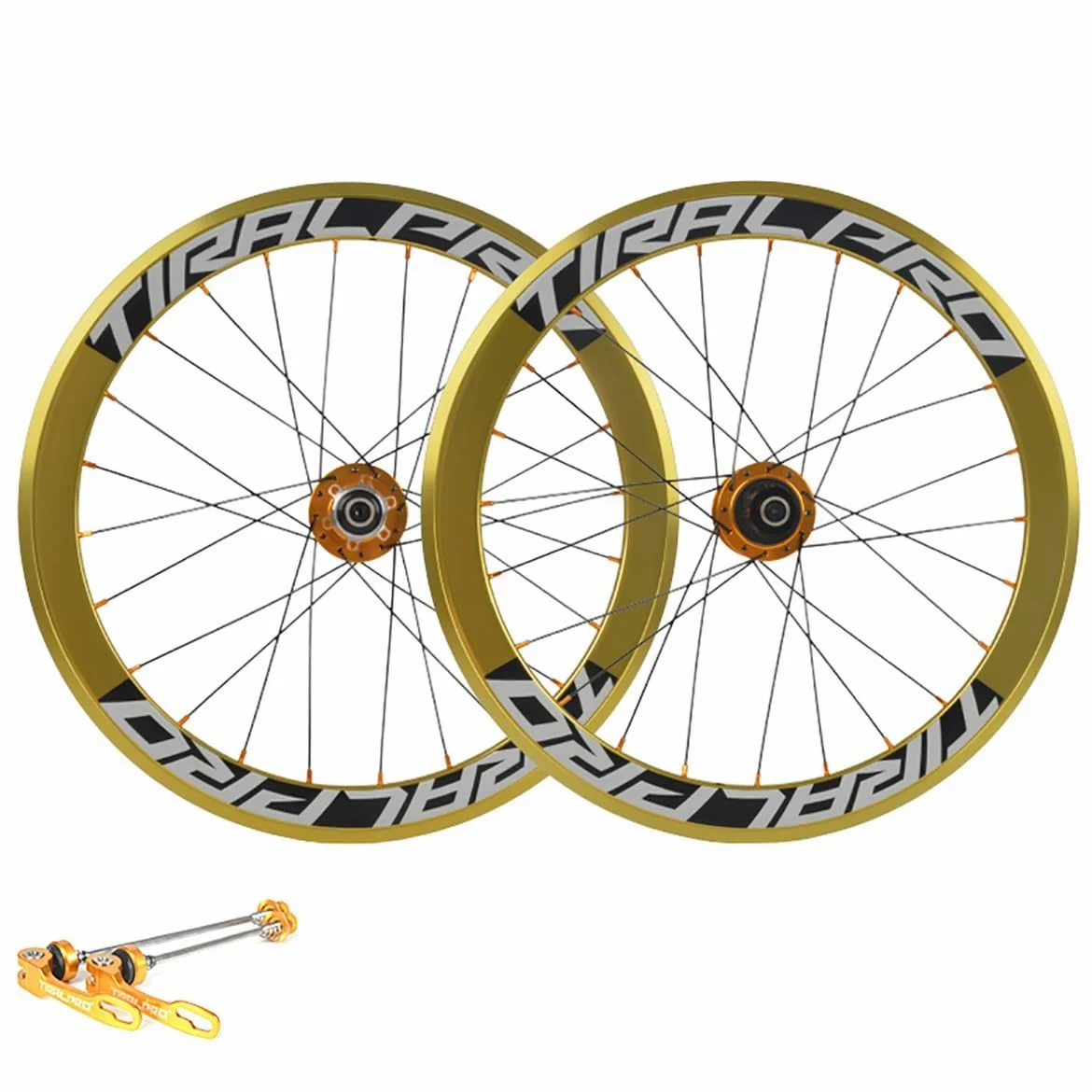 20'' 406/451 Juego De Ruedas Para Bicicleta Plegable Doble Capa Llanta BMX | 24H Freno De Disco Ruedas De Liberación Rápida Para Cassette 7-11 Velocidades(Gold,406)