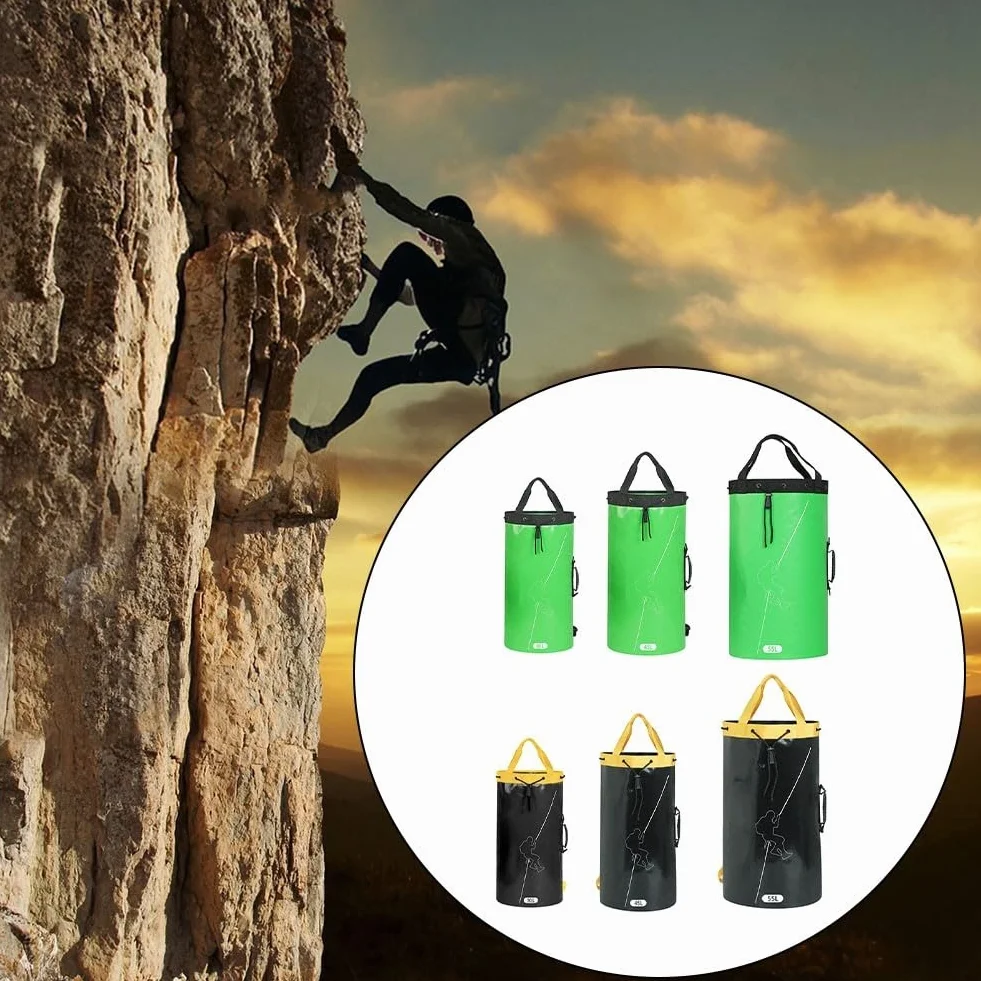 Bolsa de cuerda de 30L/45L/55L de capacidad para senderismo y espeleología, hecha de material impermeable y resistente al desgaste (45L negro)