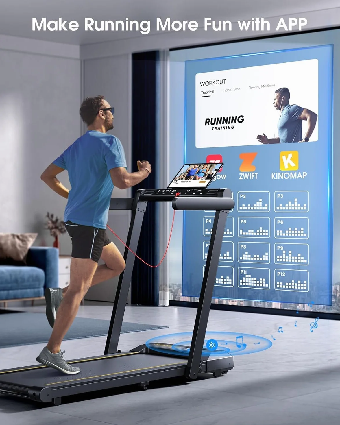 TOPUTURE Cinta de Correr Plegable, 2.5HP Hogar Cinta de Correr para el Debajo del Escritorio, Frecuencia Cardíaca,130 KG, 16KM/H, Dual Pantalla, Bocina Bluetooth, App (Negro - Sin inclinación)