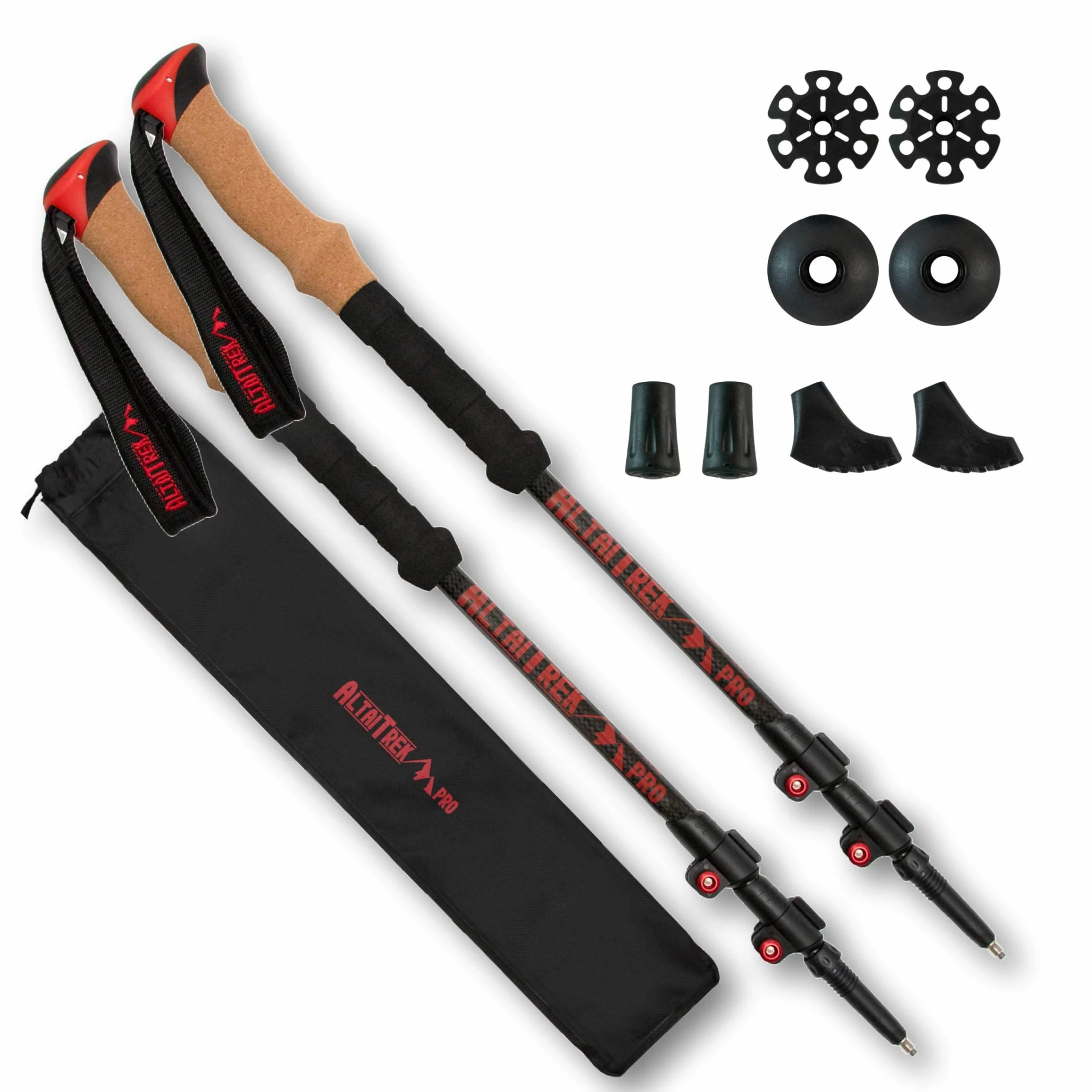 Bastones de Trekking telescópicos de Fibra de Carbono AltaiTrek PRO con Sistema de Bloqueo rápido, ultraligeros para Senderismo, montaña, Camping. Mango de Corcho Natural. Par