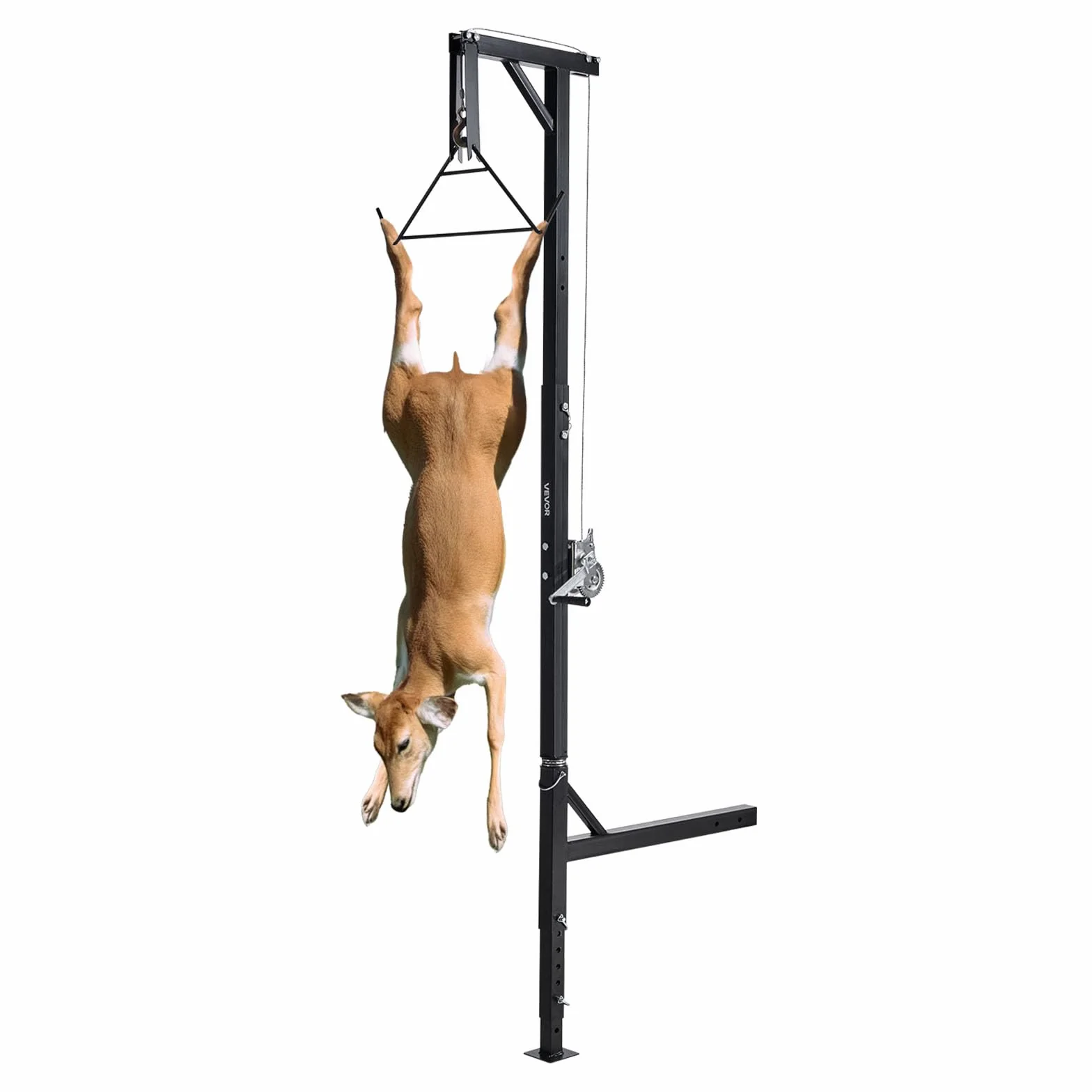 VEVOR Polipasto de Enganche para Camión, Carga 181,4 kg, Grúa para Caza de Ciervos con Receptor de 5 cm, Eje Giratorio de 360° y Altura Ajustable, Incluye Cabrestante para Desollar y Limpiar la Presa