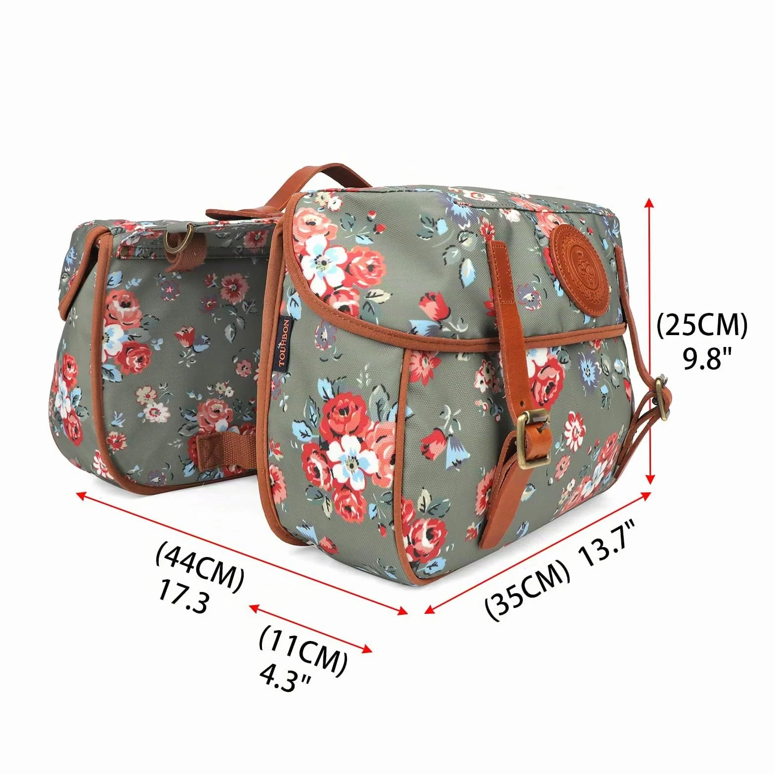 TOURBON - Bolsa de Lona Impermeable para Bicicleta, Doble alforja, para Almacenamiento de Equipaje (patrón de Flores)