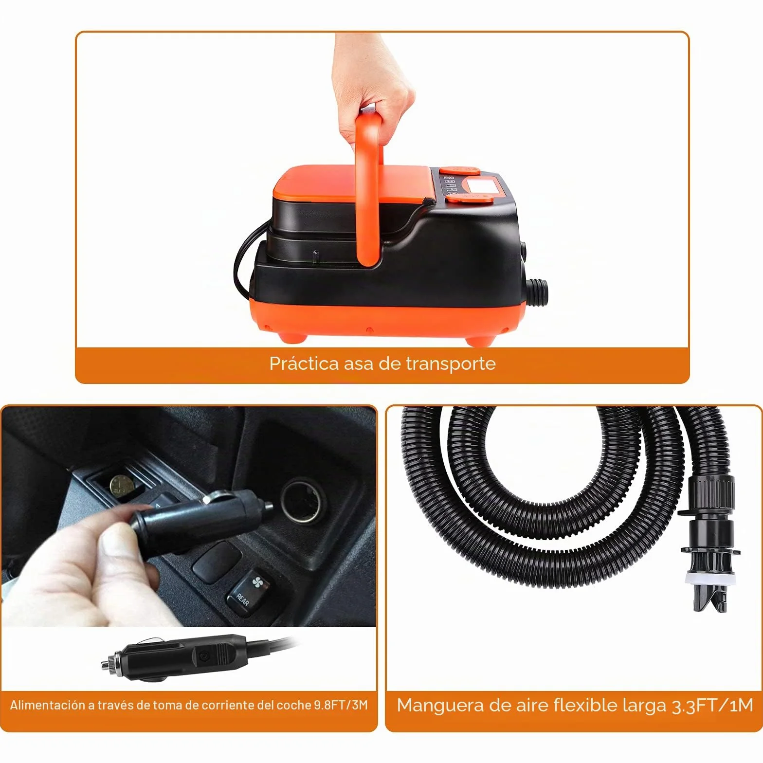 AGPtEK 6000mAh Bomba de Aire eléctrica Digital 16PSI 12V Recargable con Modo inflador y desinflador Rápido, Inflador Portátil de Alta Presión para Paddle Surf, Carpas, Sup y Botes inflables