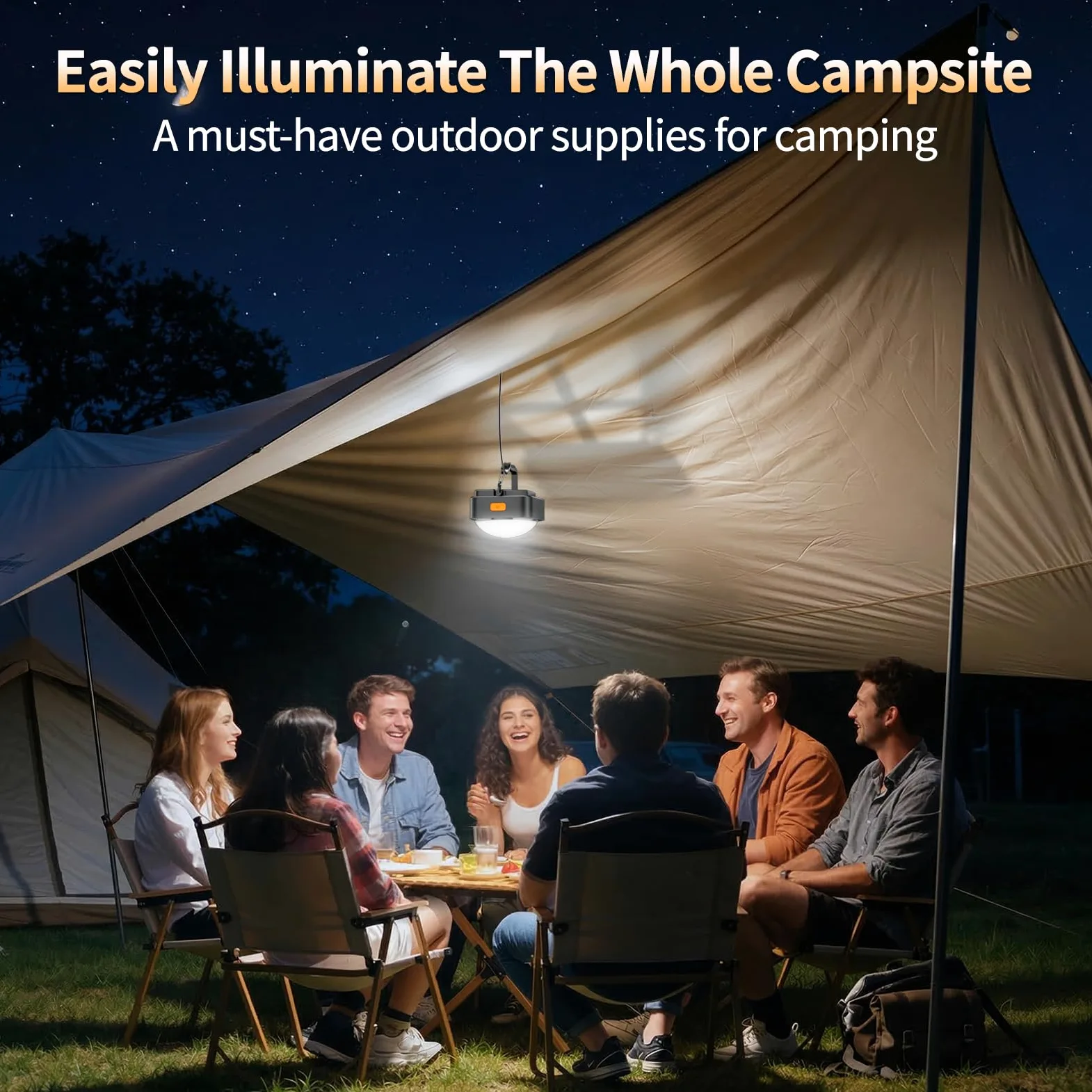 FLY2SKY de luces recargables para camping, 2 unidades, 2000 mAh, luces de tienda de campaña, linterna LED portátil, equipo de supervivencia, accesorios de camping para senderismo, mochileros, pesca
