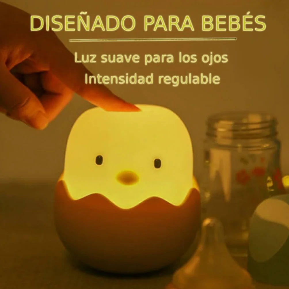 Lampara Pollito Tactil Recargable Portatil Luz Calida Regulable para Bebe