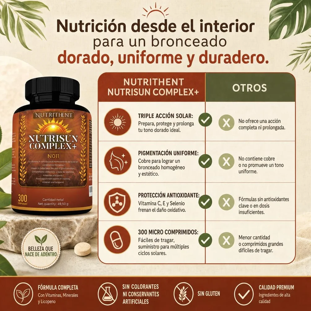 300 Micro Comprimidos Acelerador Bronceado con Betacaroteno, Cobre, Selenio, Licopeno, Tomate, Vitaminas C,D,E,B