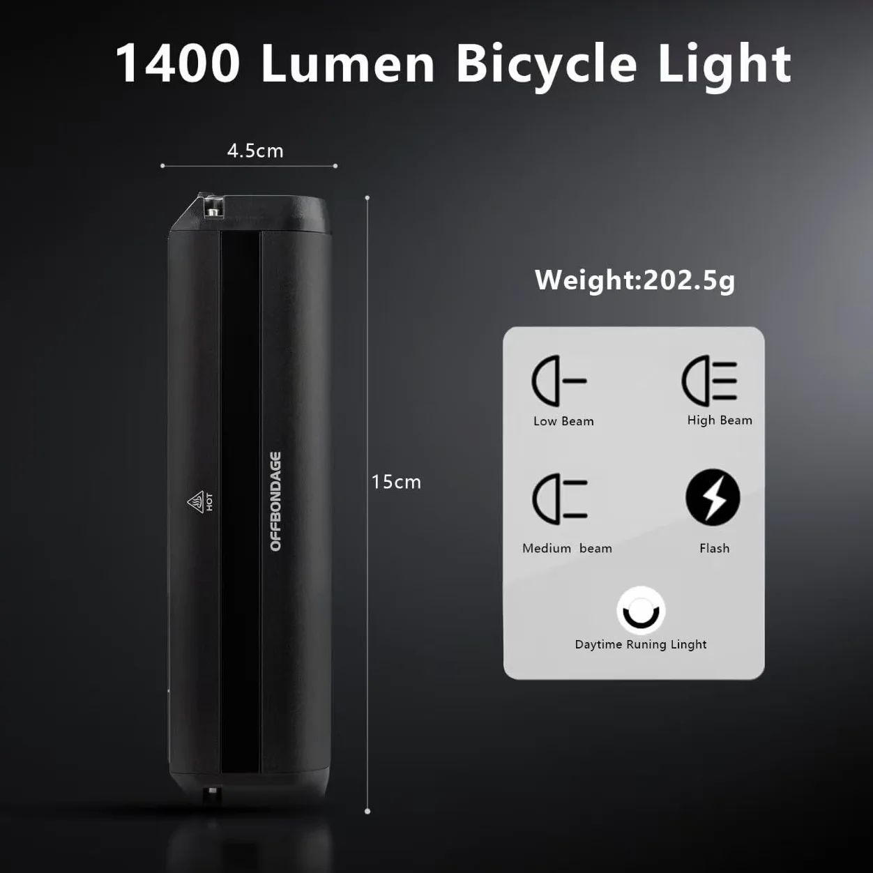Barra de luz para bicicleta eléctrica, luz frontal superbrillante, batería recargable IPX5, impermeable, 5 modos de faro de bicicleta para bicicleta de montaña, conducción nocturna