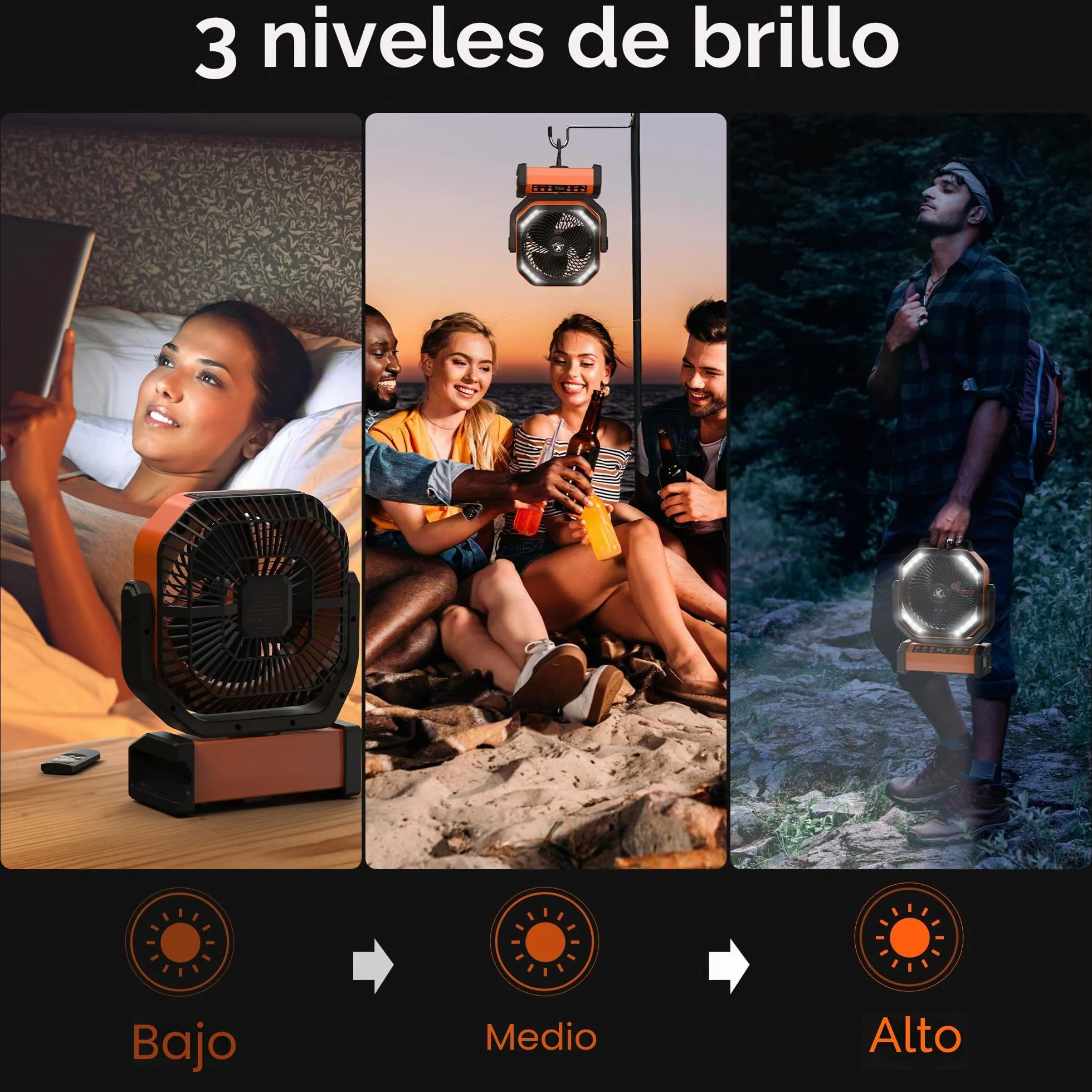 Kitwlemen Ventilador de Camping 20000mAh 112h 9 Velocidades Temporizador Oscilación Automática 270° Gancho