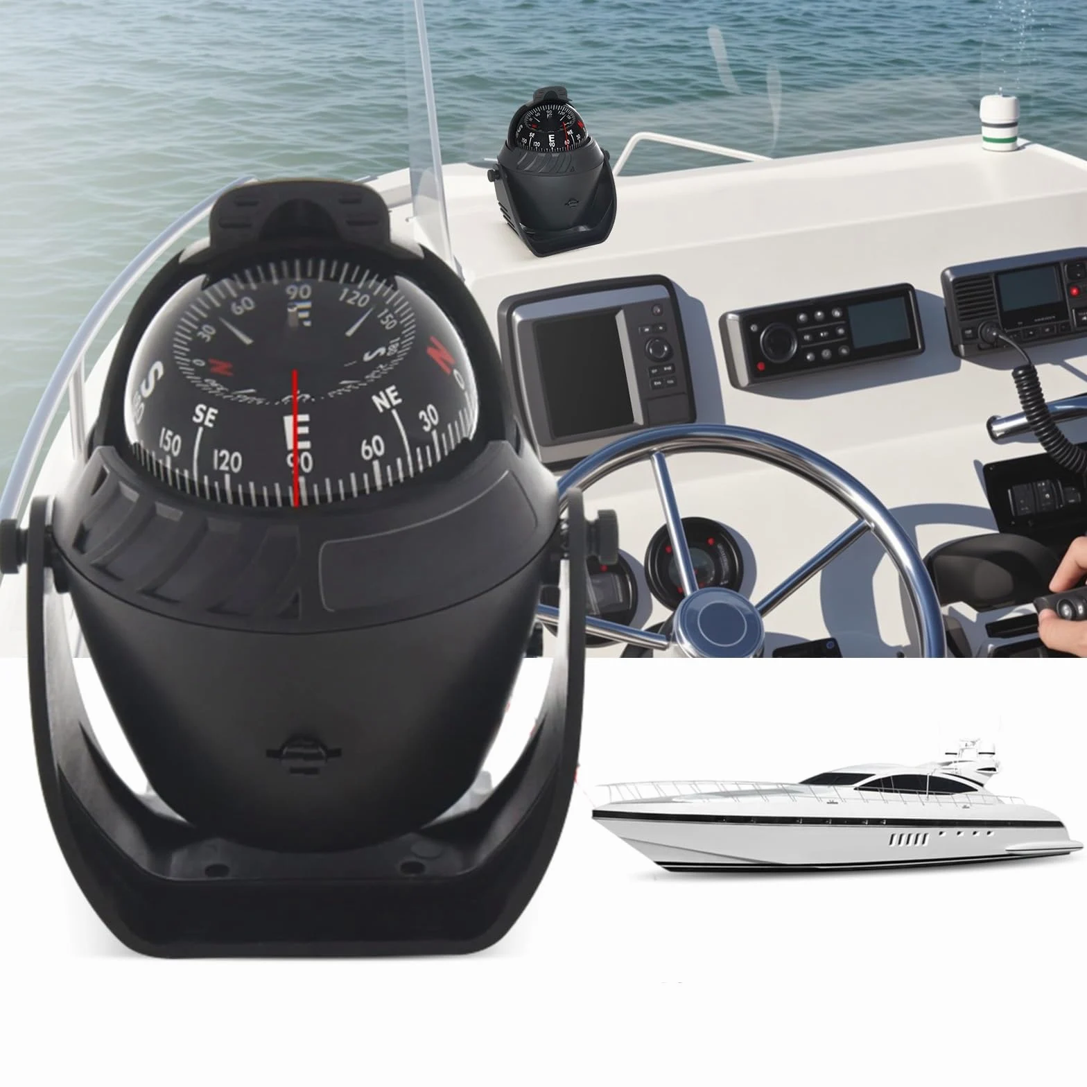Riloer Brújula de navegación para coche, barco, brújula de navegación ABS de alta precisión con luz LED, impermeable para coche, barco, viajes al aire libre, senderismo, montañismo