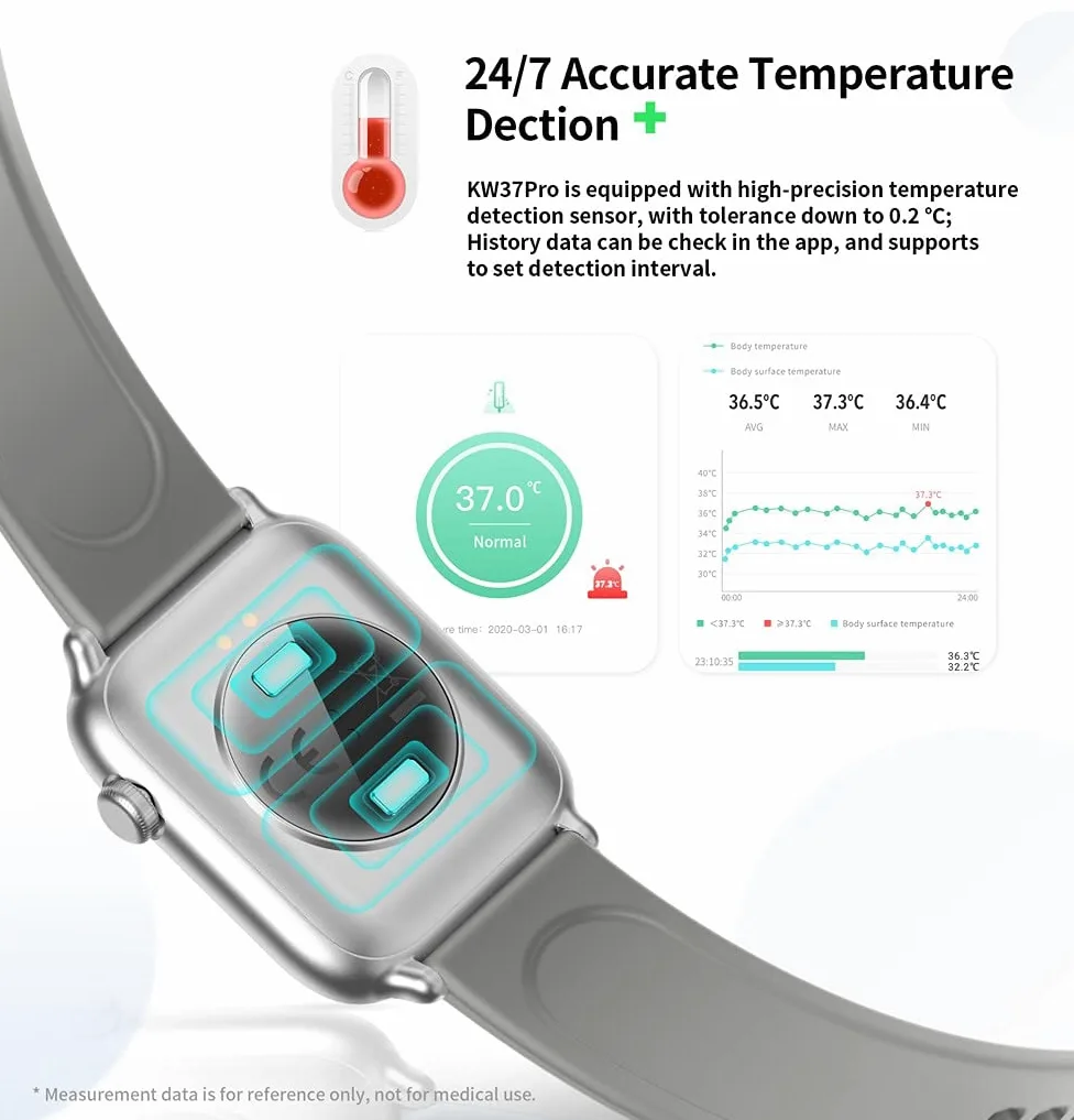 Reloj inteligente, rastreador de actividad física, medición de temperatura impermeable IP68, monitor de frecuencia cardíaca, pulsera deportiva para Android iOS (rosa)