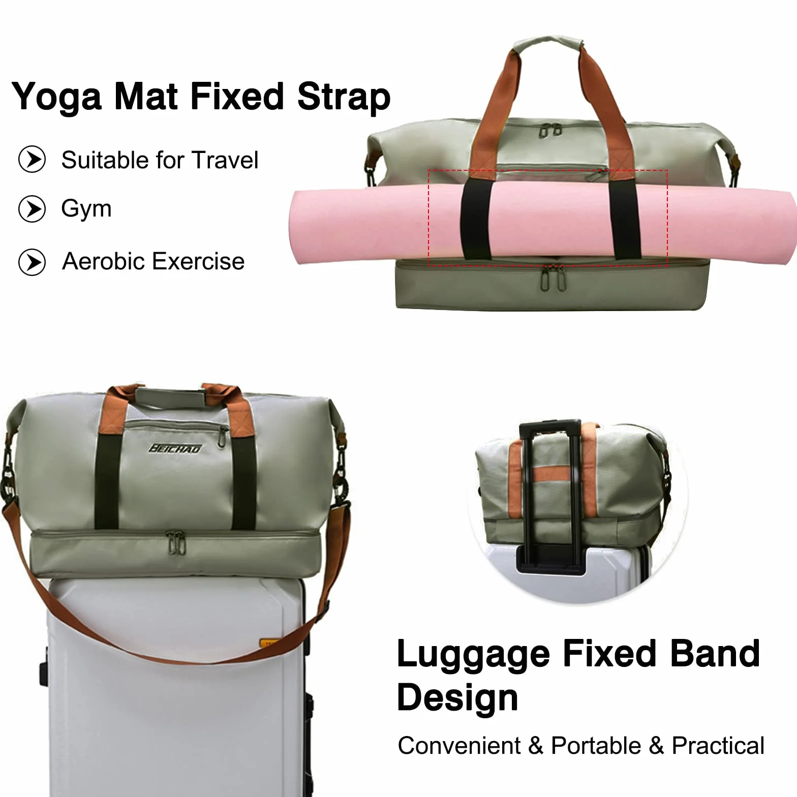 FANDARE Bolsa de Viaje Deportiva Gimnasio Mujer Hombre Fin de Semana Senderismo Maleta de Mano con Bolsillo Húmedo y Compartimento para Zapatos Verde