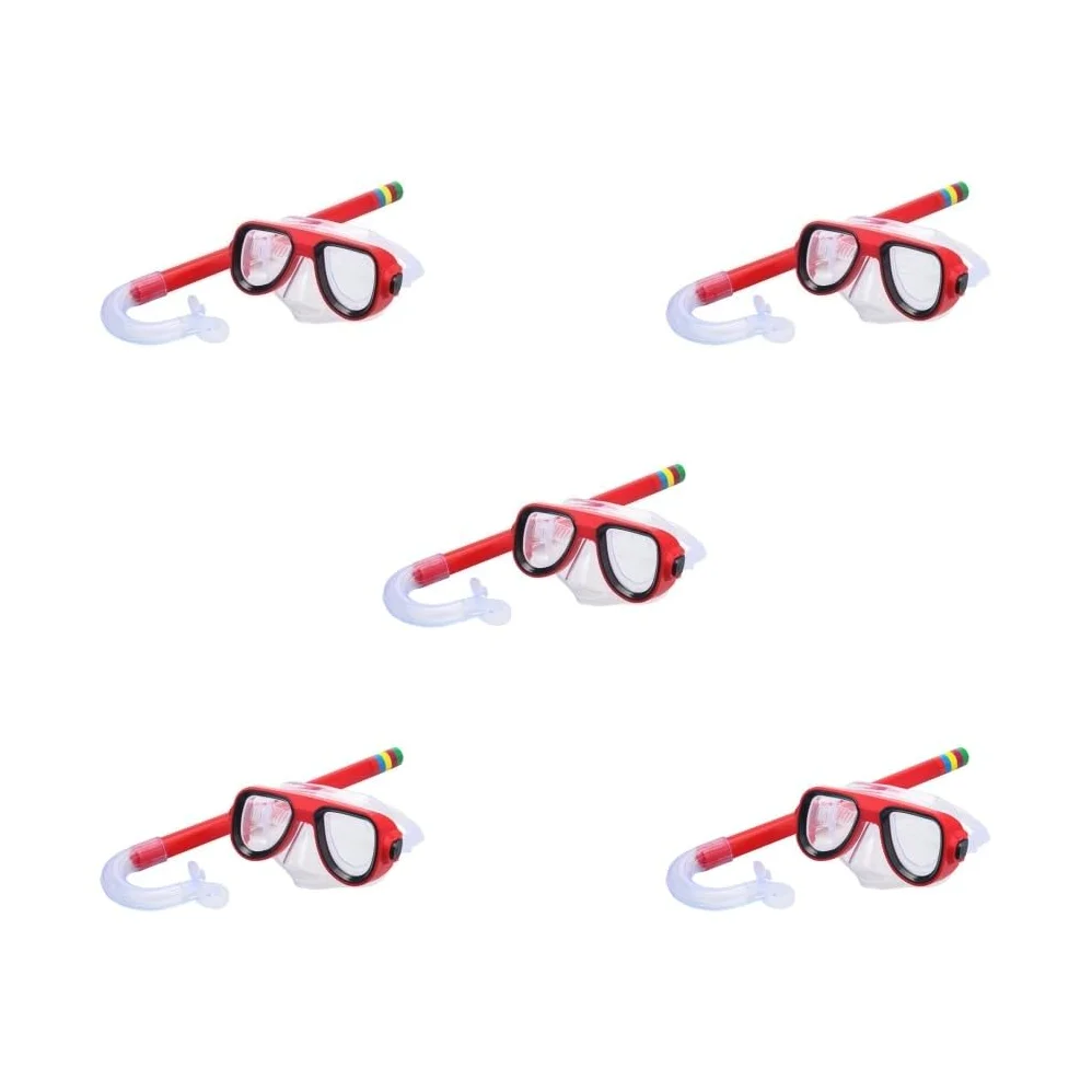 Juego de 5 protectores faciales de plástico para niños, deportes al aire libre, deportes acuáticos, buceo, piscina, gafas de protección facial con tubo de respiración, color rojo