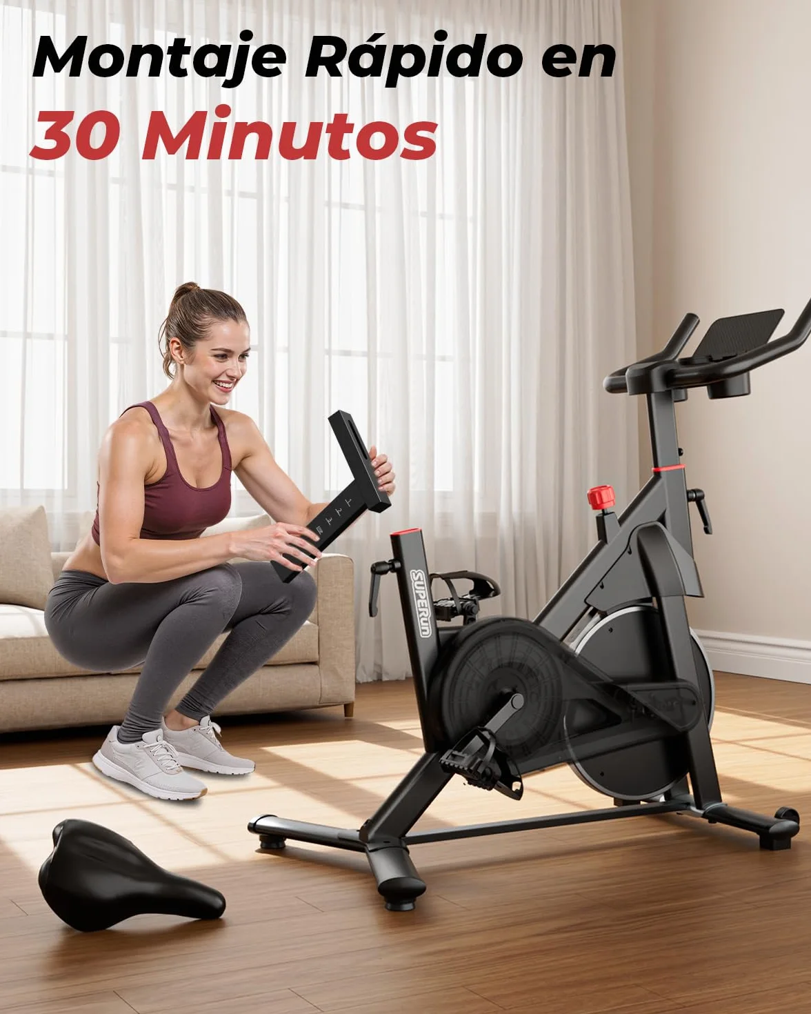 Superun Bicicleta de Interior equipada con APP Exclusiva, 32 Niveles de Resistencia, Bicicleta de Ejercicio, Capacidad Máxima de Carga de 136 kg, uso en Gimnasio en Casa