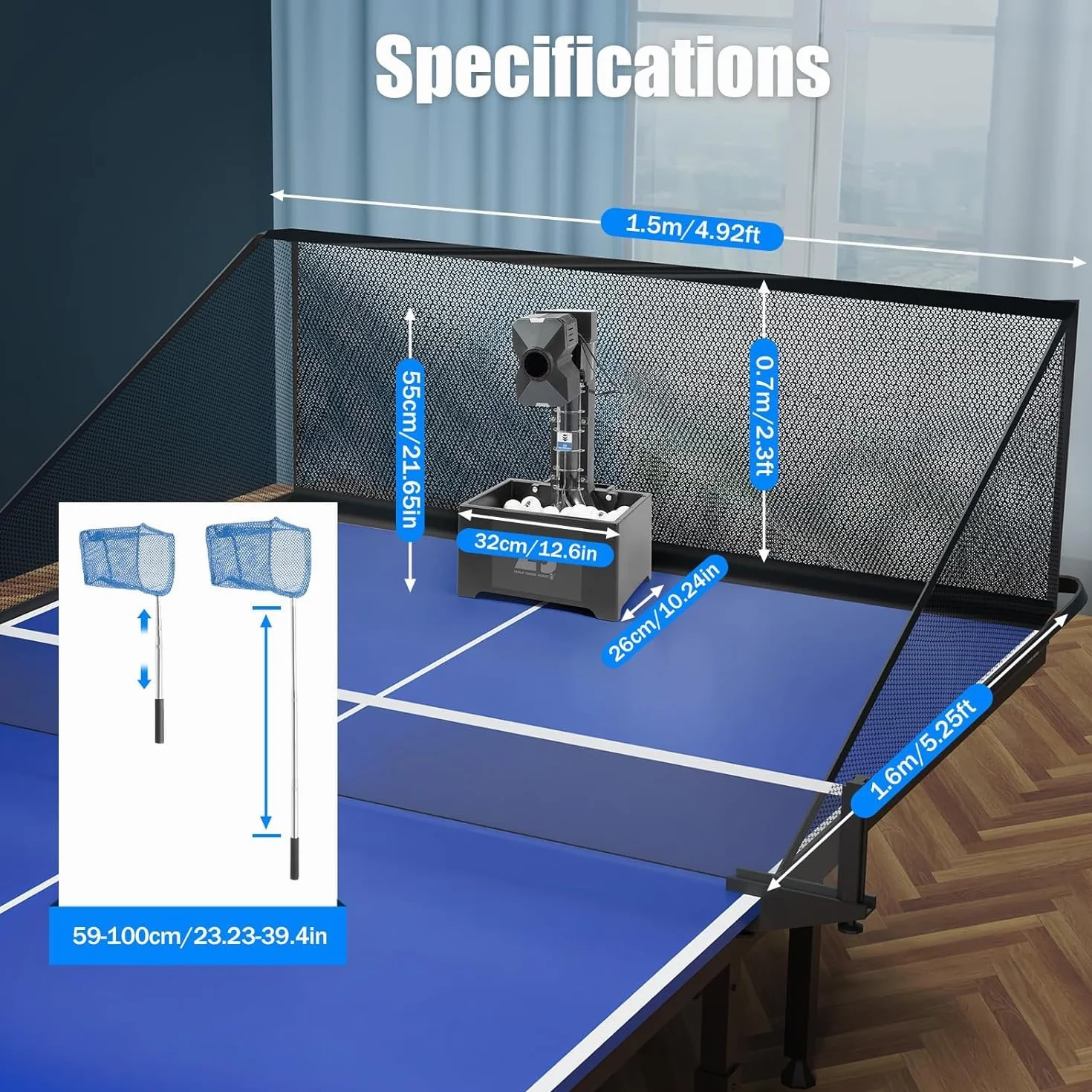 OUKANING Máquina automática de ping pong con mando a distancia, 100 bolas y red, robot de ping pong ball lanzador 35-90 bolas/min, 10 modos y sistema de doble rueda, ping pong ball máquina