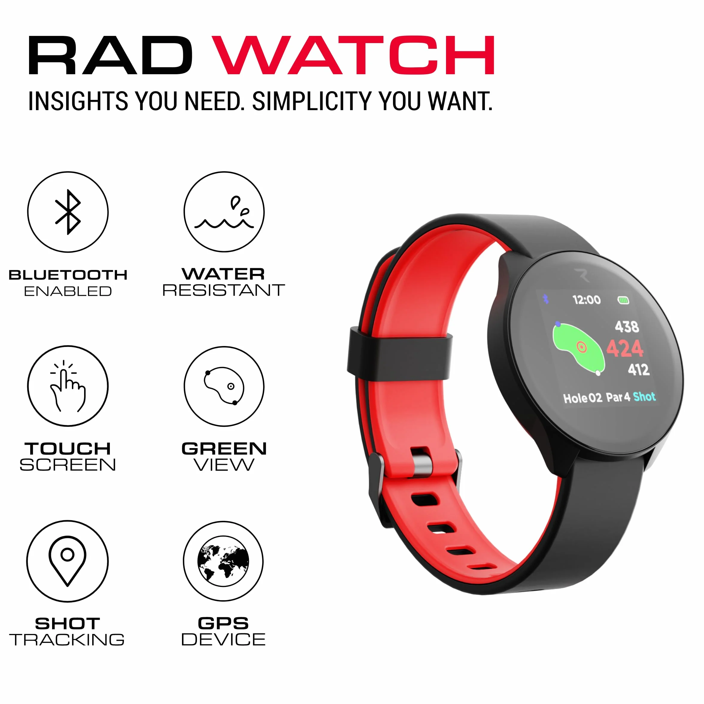 Watch2 - Reloj GPS de golf con pantalla táctil, más de 42,000 campos, posicionamiento de pines, distancias de peligro FCB, rastreador de tiros, rastreador de puntuación, visión verde, IPX7 impermeable