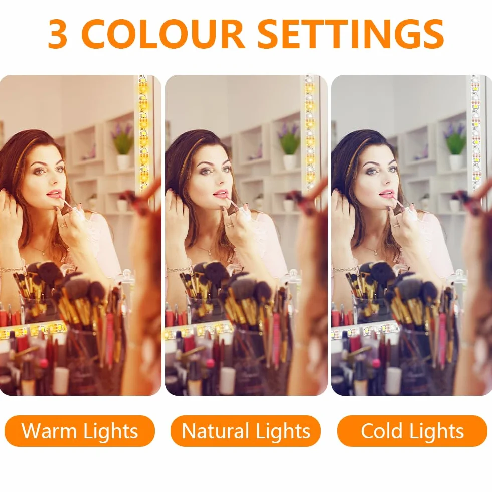 Luces LED de Espejo 2M, 3 Colores Ajustable Luz de Tocador, Lámpara para Maquillaje