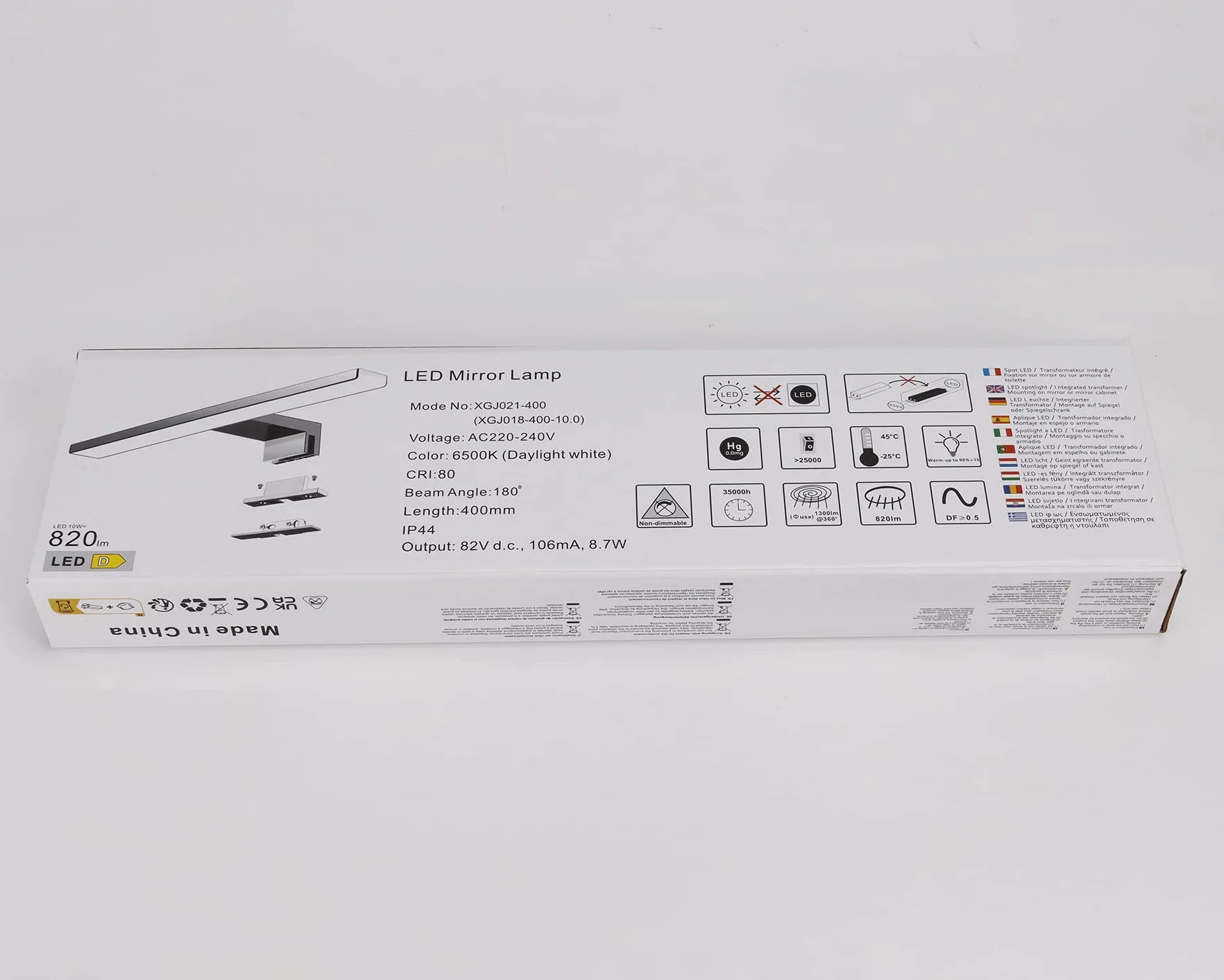 Lámpara de Espejo Baño 40 cm 10W 820LM 230V IP44 Clase II Blanco Neutro 6000K