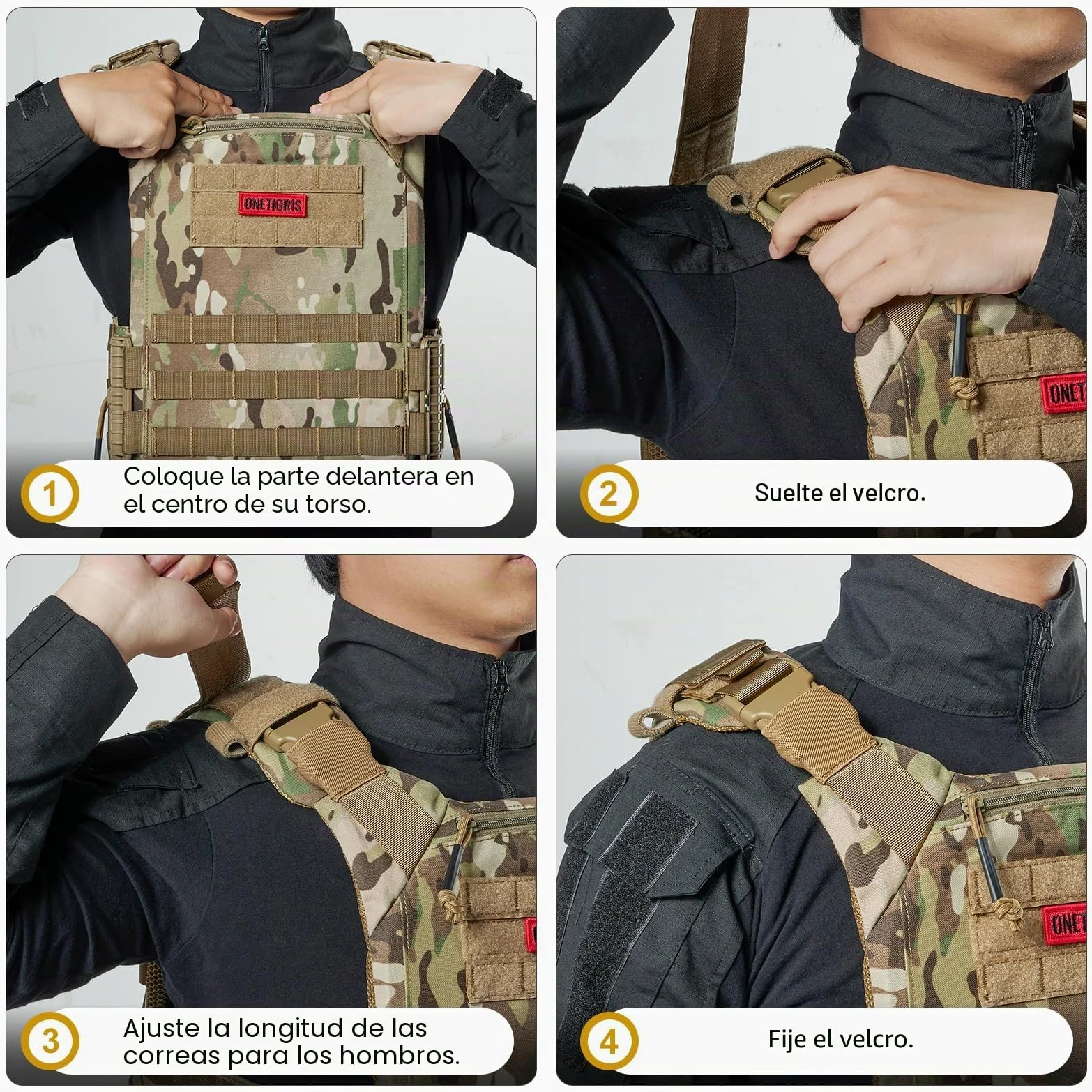 OneTigris FYR Chaleco táctico para airsoft, tirantes de placa ajustable transpirable protector de pecho para paintball, policía, airsoft