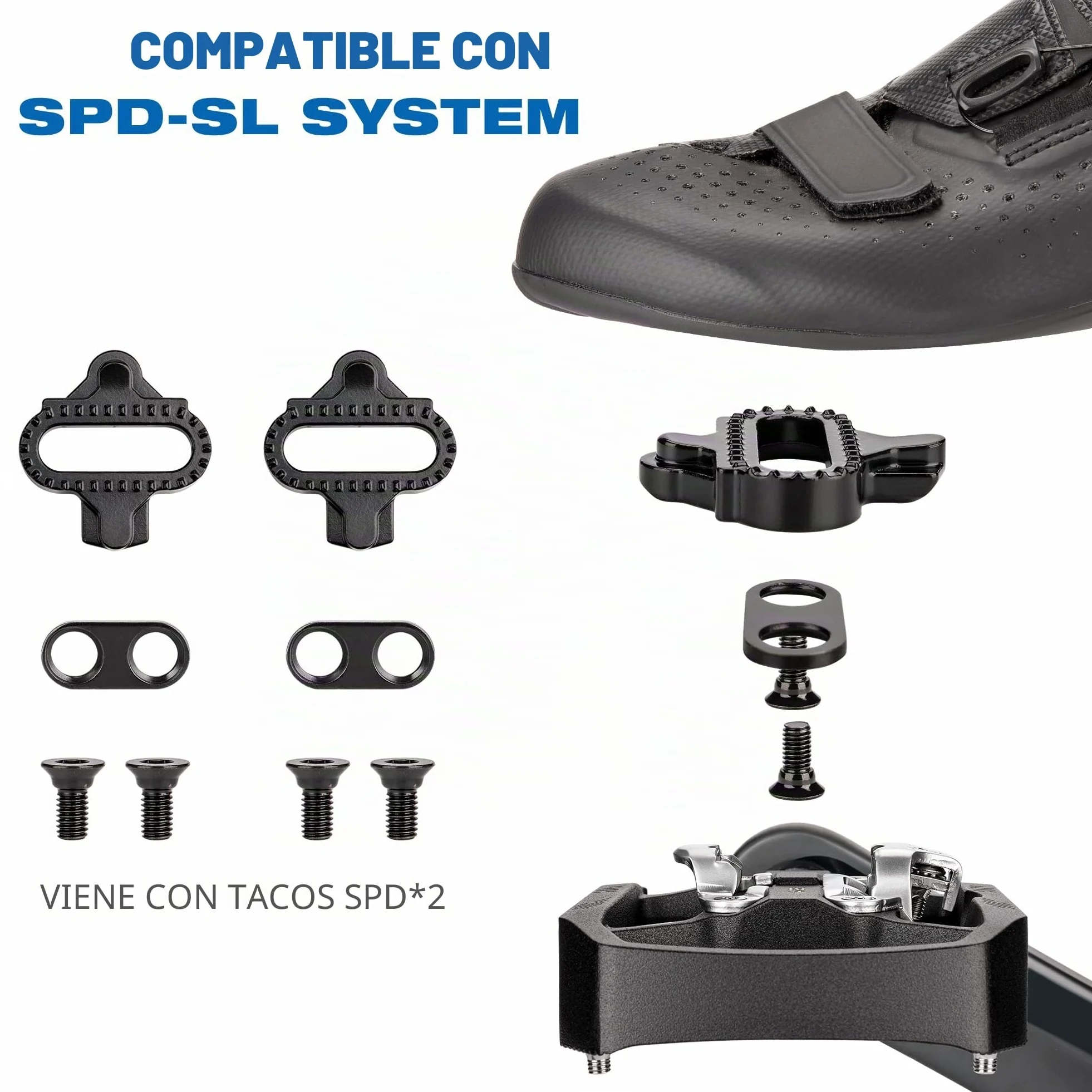 GEWAGE Pedales Bicicleta 2 en 1 SPD/Plataforma – Cuerpo de Aluminio CNC, Tensión Ajustable, Eje Chromoly, Pines Antideslizantes, Incluye 2 Calas SH51, para MTB, Trekking y Bikepacking