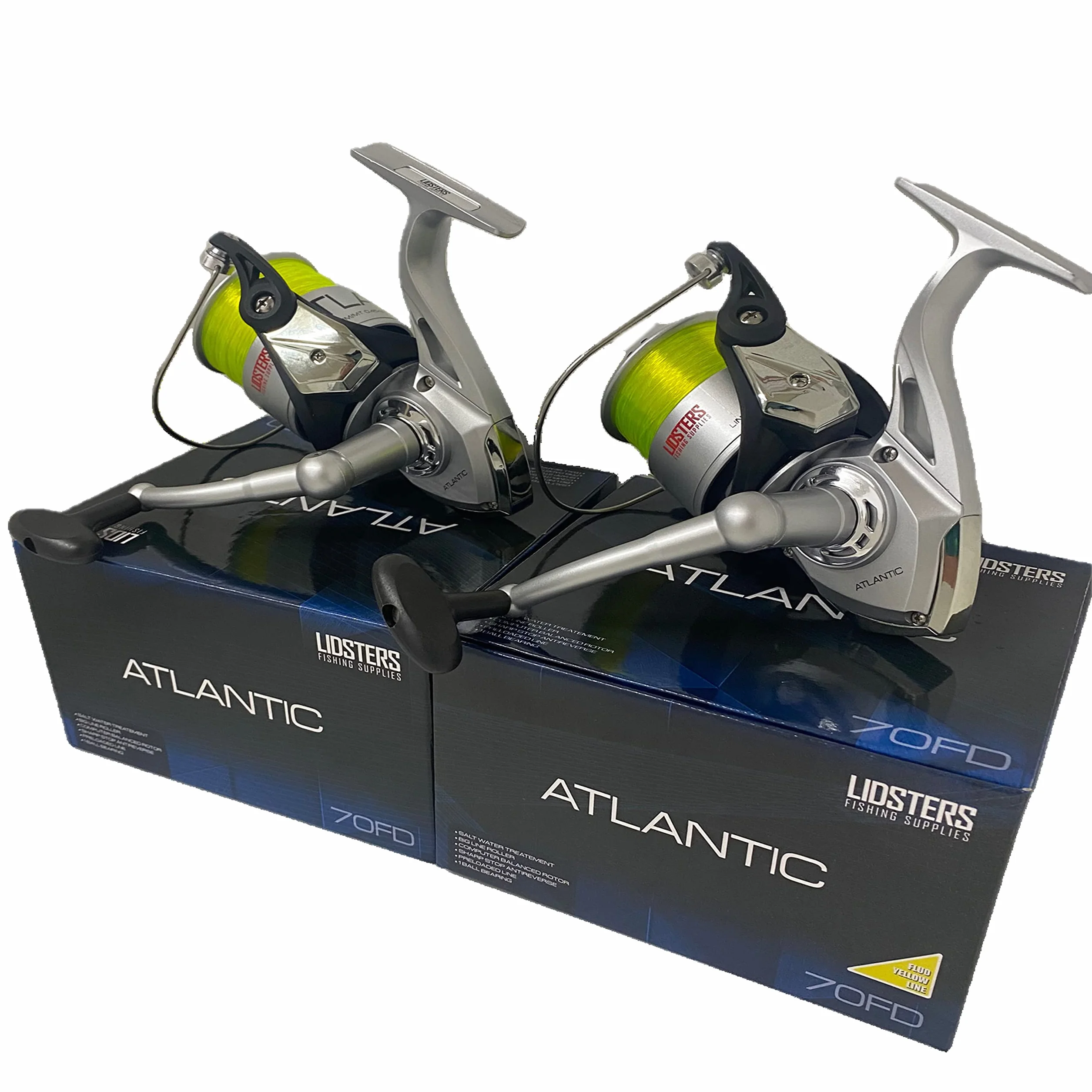 2 carretes grandes Atlantic 7000 FD para pesca en el mar, carrete de muelle de playa y línea amarilla 70