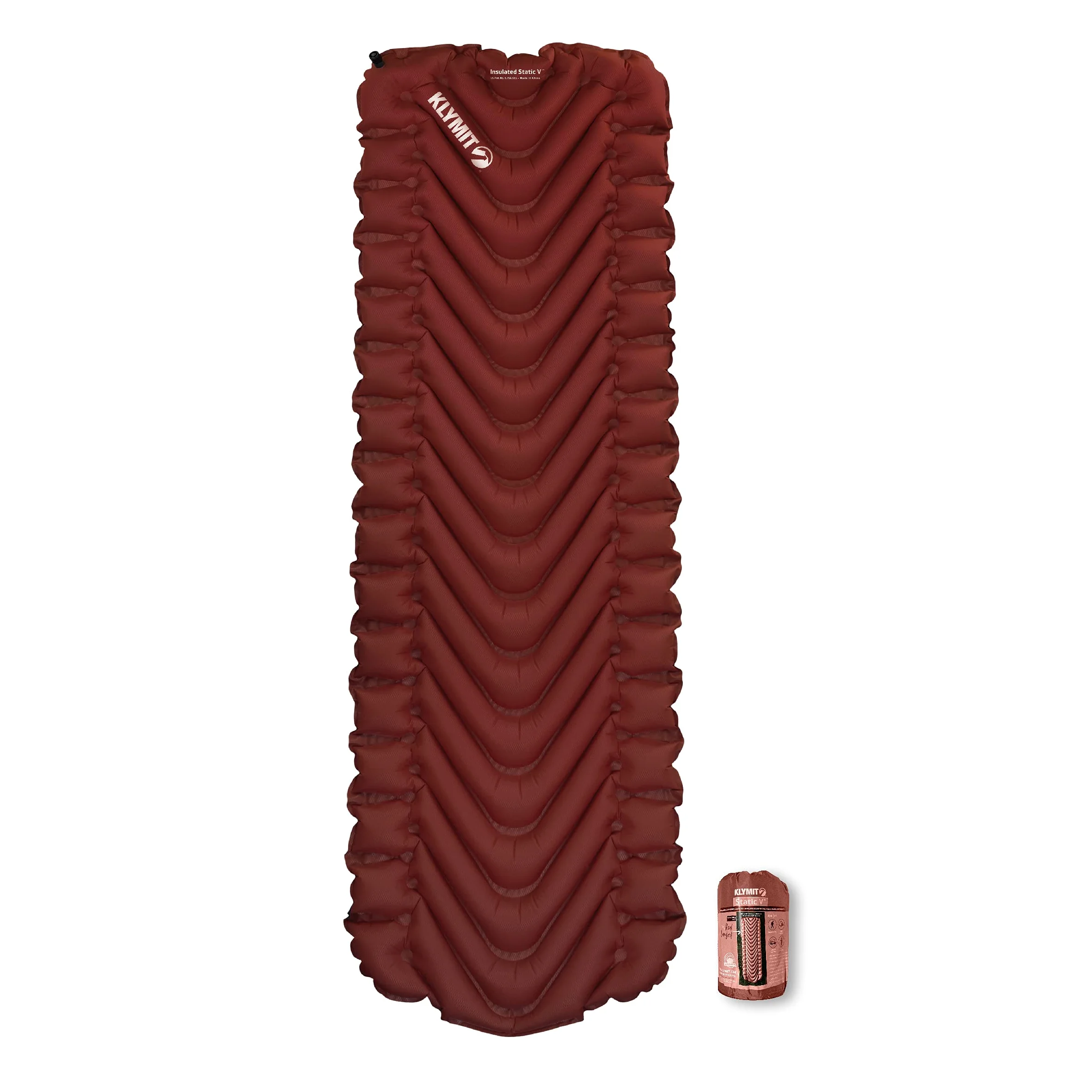 Klymit Colchoneta Inflable con Aislamiento estático en V | Cómodo, Ligero, fácil de inflar, colchón de Aire portátil para Camping, mochileros y Senderismo, Color Rojo