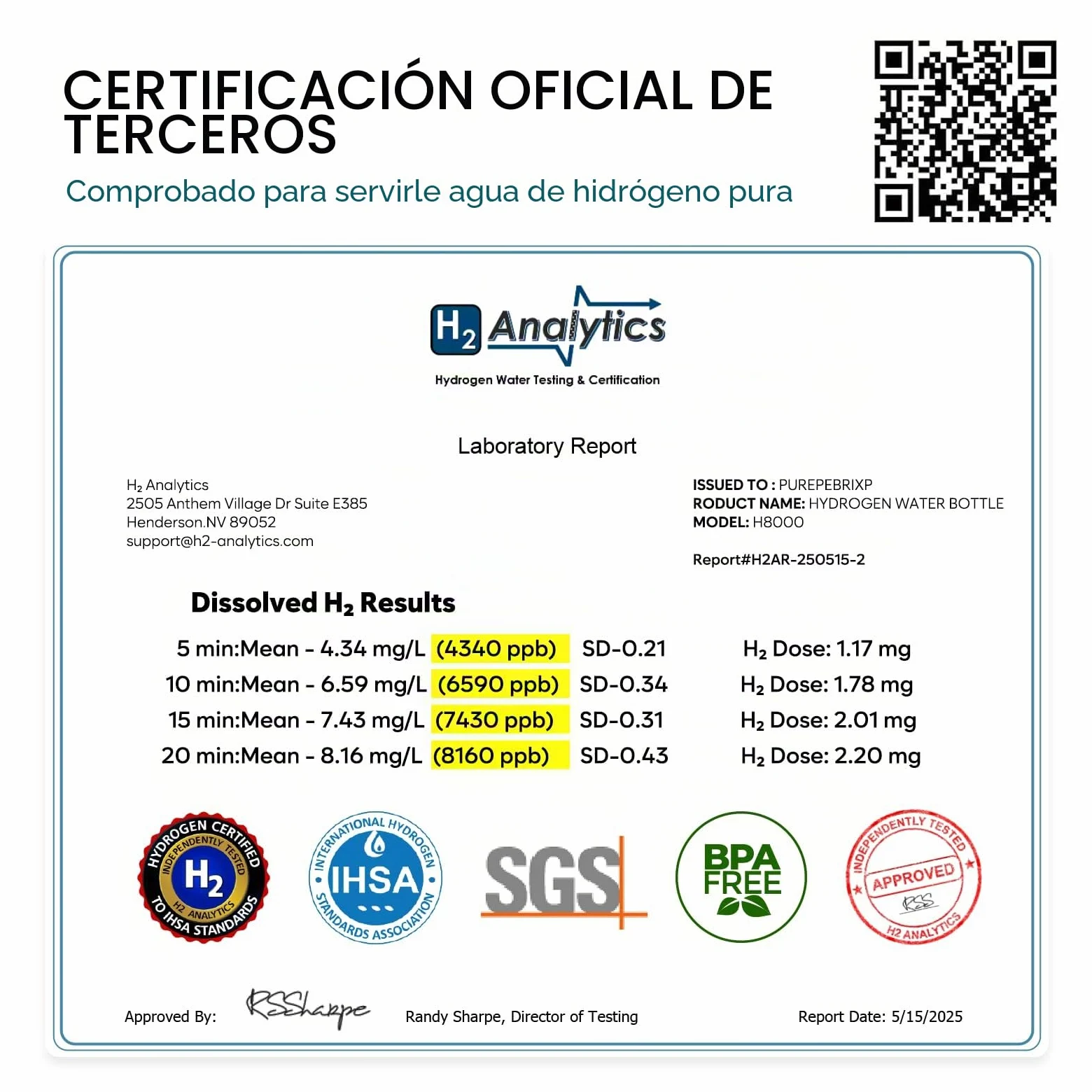 PUREPEBRIX Generador de botellas de agua de hidrógeno hasta 8100 PPB de hidrógeno molecular