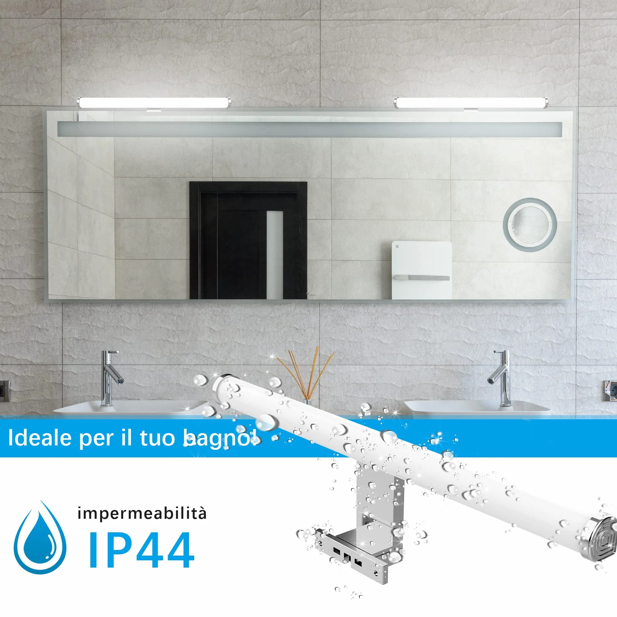Aourow Lámpara de Espejo LED 40cm 10W 1200lm 4000K IP44 230V Clase II