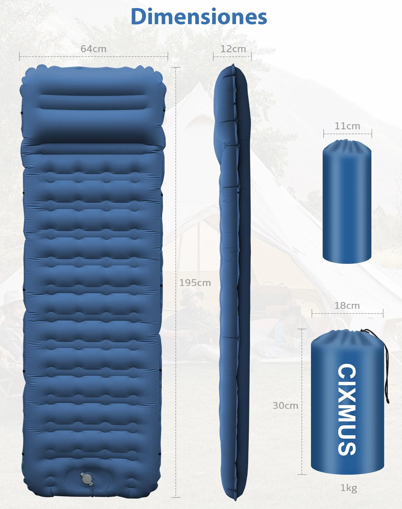 Esterilla Camping Hinchable 12cm, Colchón Trekking con Bomba de Pie y Almohada Integradas, Colchoneta Inflable Individual Ultraligero para Dormir, Tienda de Campaña, Acampada, Aire Libre
