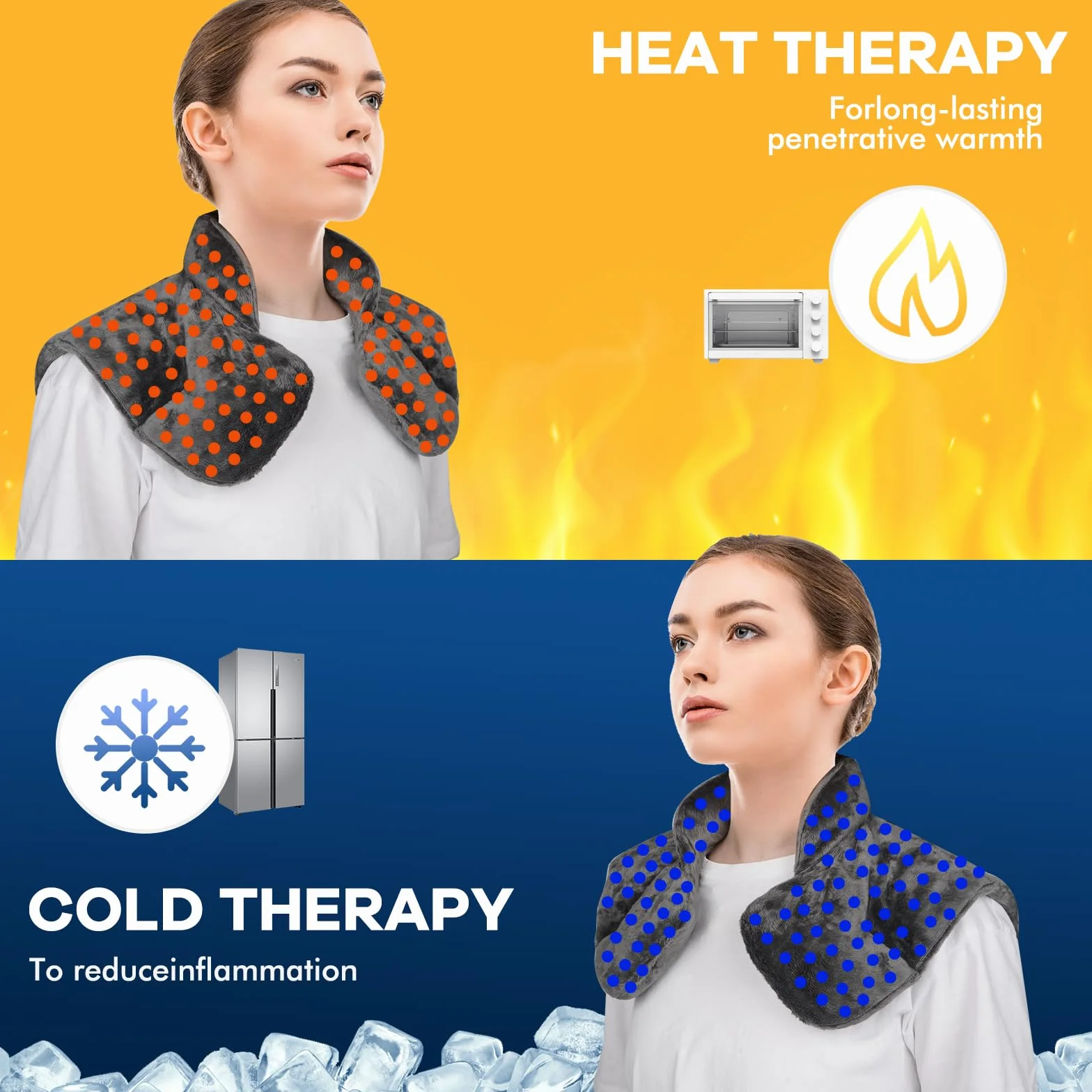 Almohada Térmica de Semillas Naturales para Cuello y Hombros, Almohadilla Caliente y Frío para Microondas, Aromaterapia con Lavanda y Manzanilla, Azul