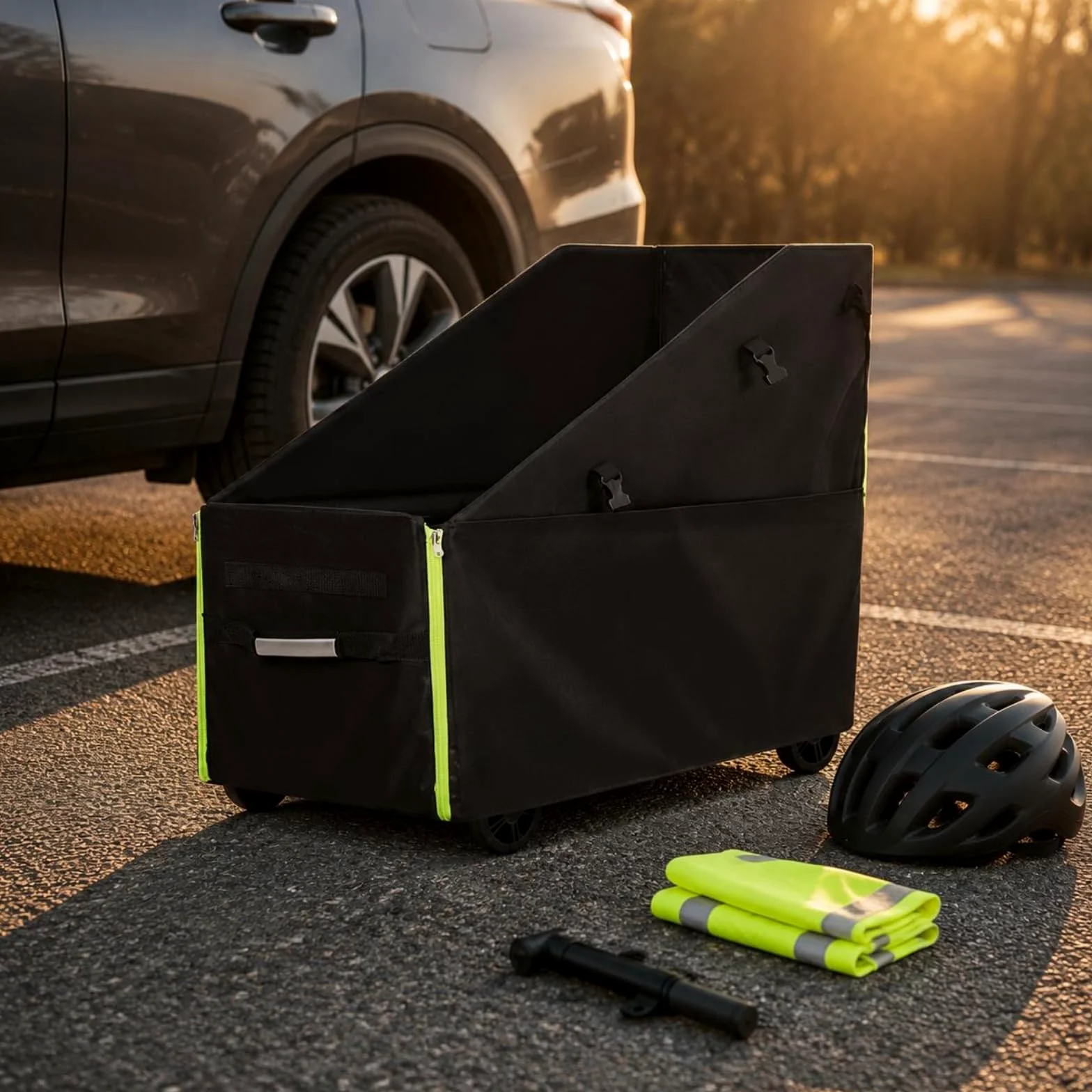 MERIGLARE Cesta de Almacenamiento para Maletero de Coche Plegable en Lona Oxford con Protección Lateral Reforzada y Práctica Apertura Adecuada para Llevar, Negro, Negro, Grande - Sin Ruedas