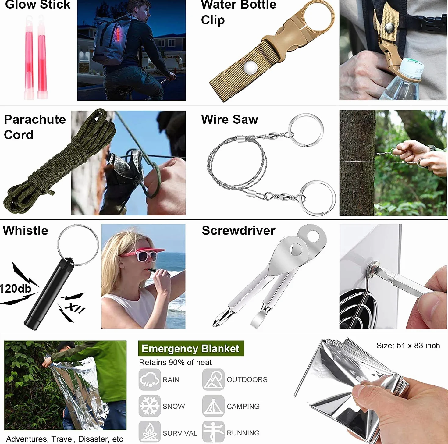 Kit de 216 herramientas de supervivencia de primeros auxilios, equipo profesional de supervivencia para primeros auxilios para emergencias, senderismo, hunting, desastres, campamento, aventuras, color