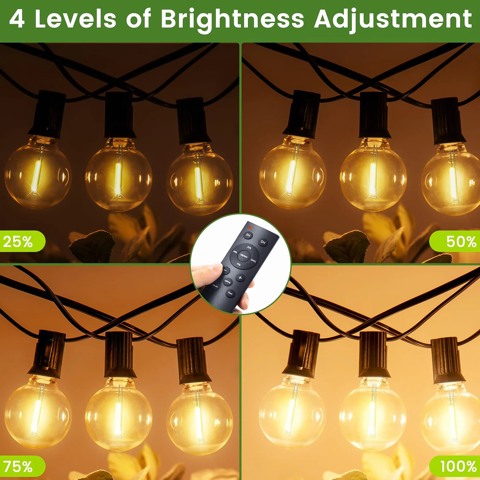 Guirnaldas Luces Exterior G40 45+2 Bombillas LED Blanco Cálido Dimmable Impermeable IP44 para Jardín Terraza
