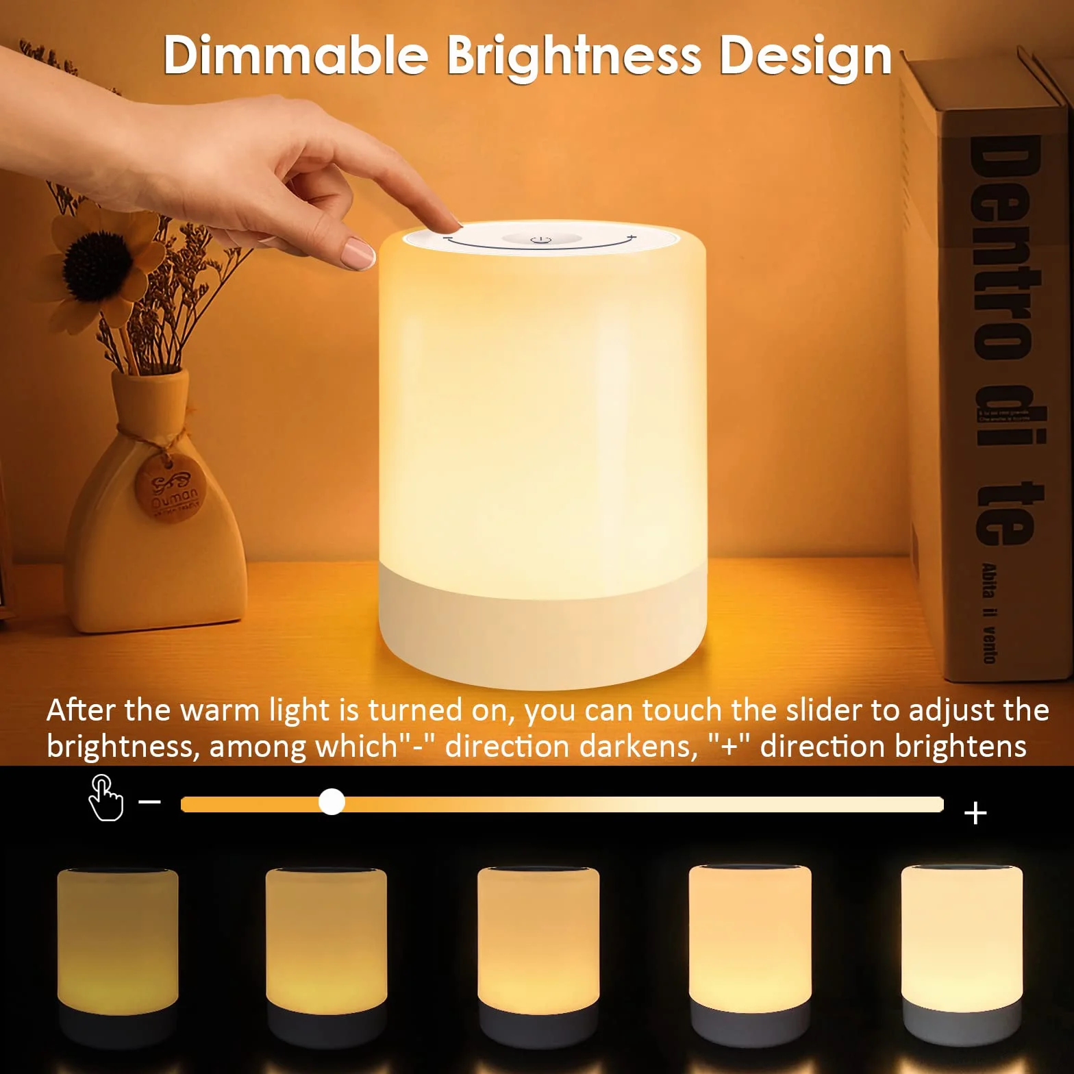 SOLIDEE LED Luz Nocturna Infantil, Lampara Bebe Regulable Táctil Recargable USB, 7 Modos Color