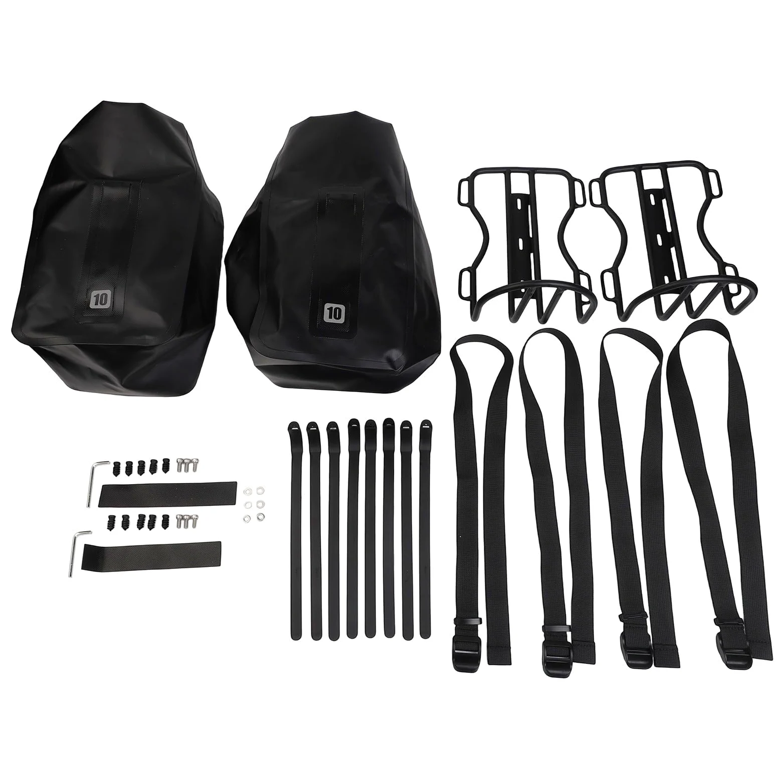 Bolsa de horquilla delantera para bicicleta con soporte de aleación de aluminio compatible con scooter, bicicleta de carretera, bicicleta eléctrica, volumen de 10 L (2 soportes + 2 bolsas)