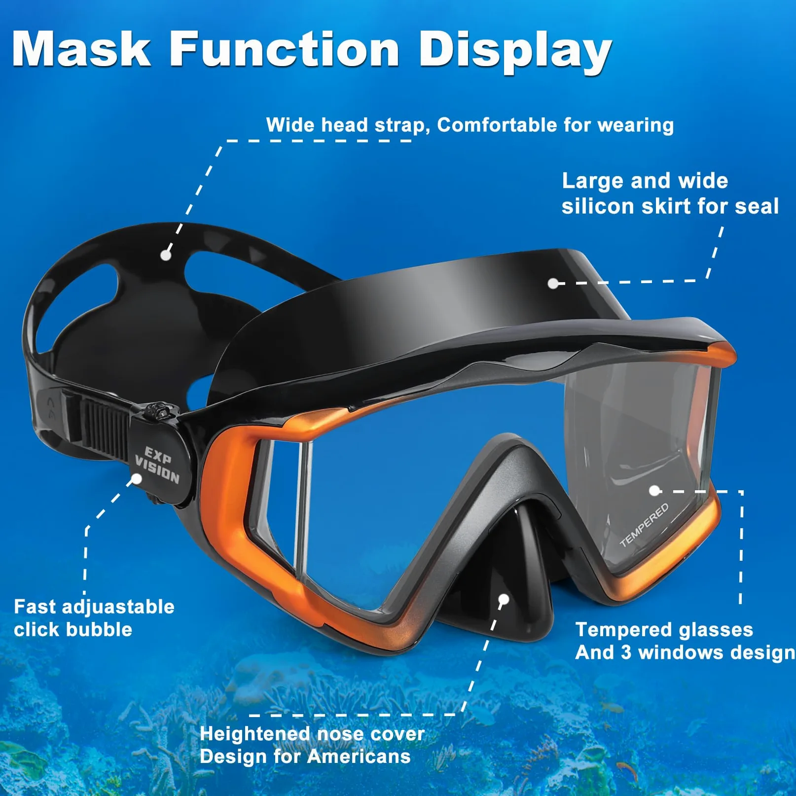 Juego de esnórquel para adultos, máscara de esnórquel profesional antivaho, máscara de buceo en seco para buceo libre, esnórquel, natación (naranja juego de esnórquel Pano 3)