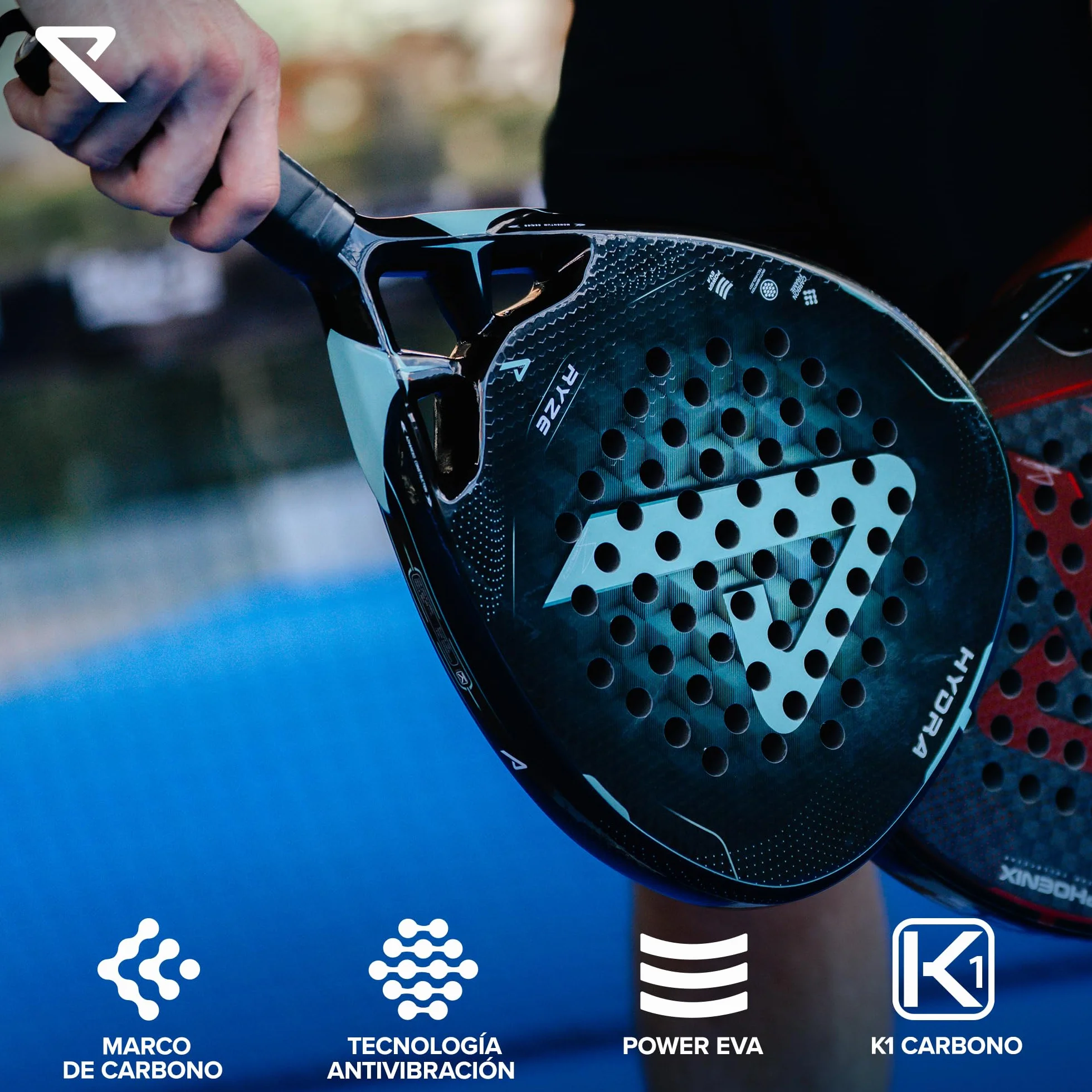 RYZE Hydra Pala de Padel 100% Fibra de Carbono - Máxima Potencia y Control - Raqueta de Padel 365g con Espuma EVA-18 Flex - Unisex Pala de Padel para Hombre y Mujer - Padel Raqueta con Funda Incluido