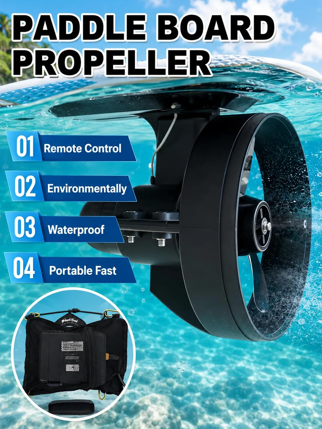 Kit Motor Eléctrico Sup, hasta 2,5 h D180 | Potencia 216/288Wh, Velocidad 3-5 km/h, Alta Velocidad 45 Min, Carga 2 h, Caja de Aleta 9 Pulgadas, Bolsa