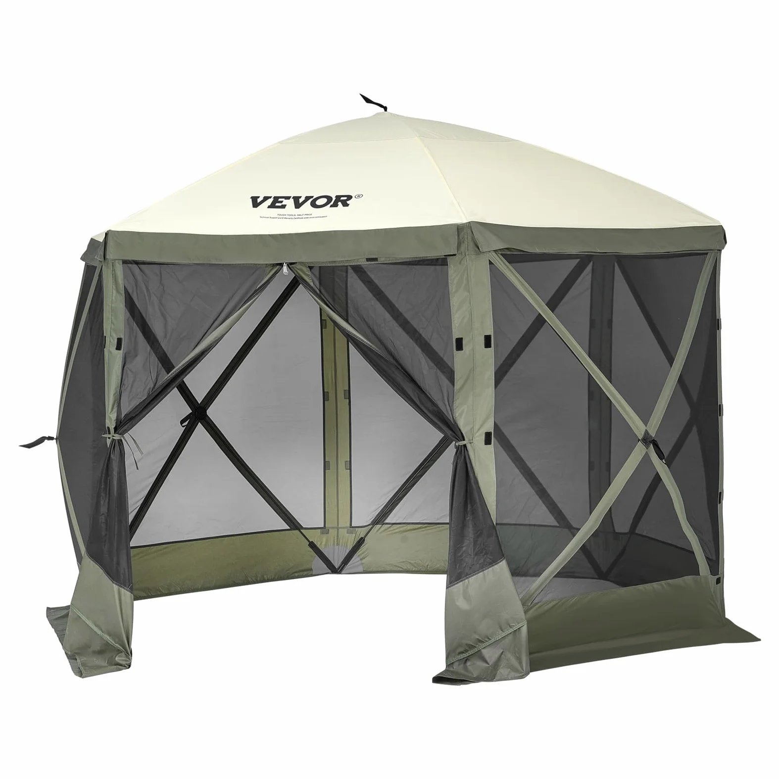 VEVOR Carpa Plegable para Cenador 6 Lados con Mosquitera y Paños de Viento 3,05 x 3,05 x 2,29 m Verde Marrón