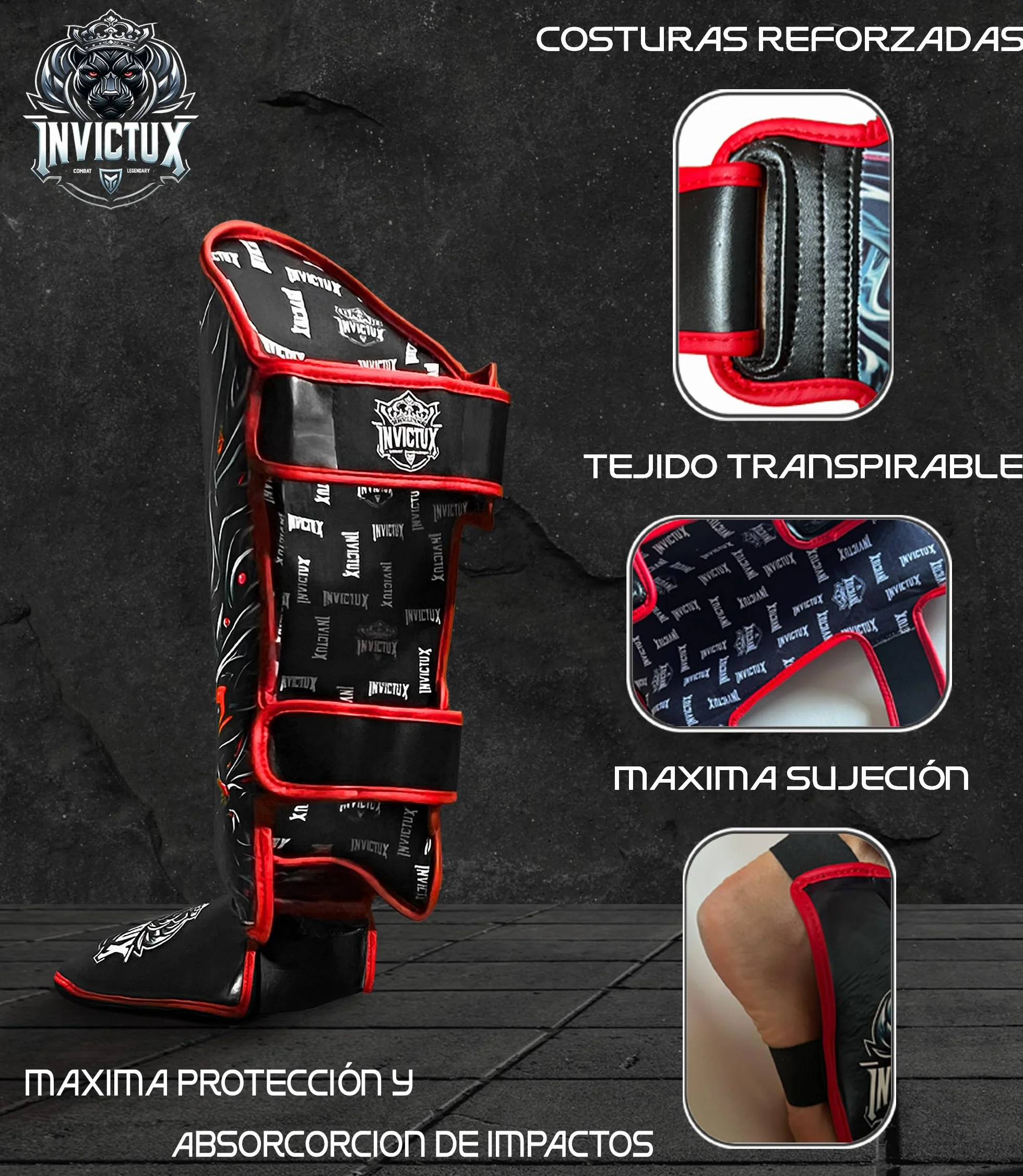Espinilleras Kick Boxing MMA Muay Thai Tibiales Protección Espinillas Empeine Velcro Adulto Unisex
