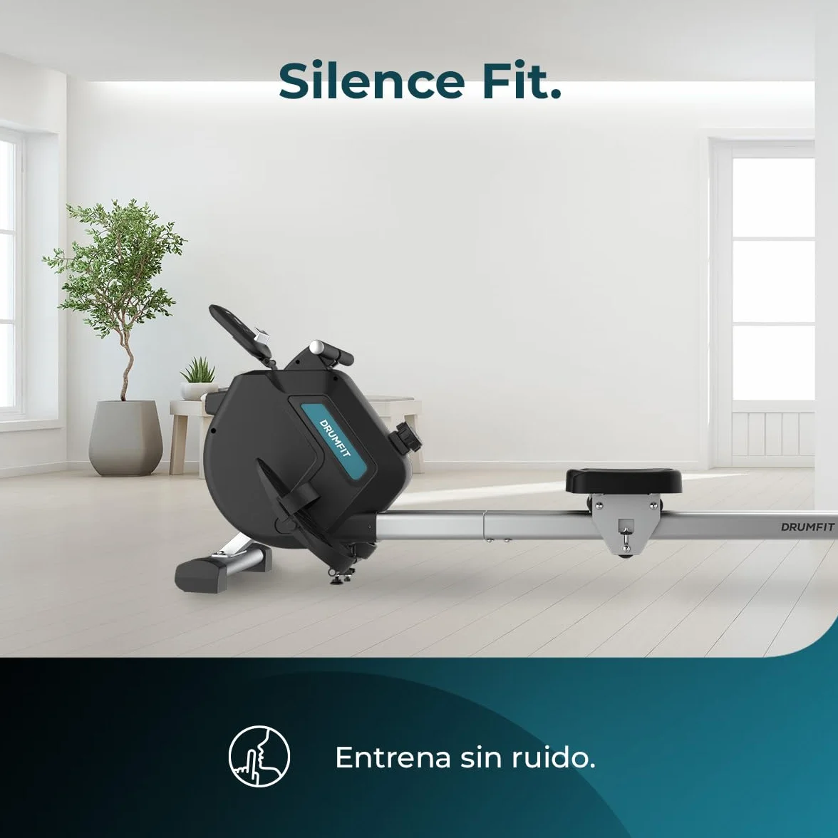 Cecotec Máquina de remo DrumFit Rower, Resistencia Magnética, 10 Niveles, Volante de Inercia, Deslizamiento Silencioso, Display LCD, Diseño compacto y Ruedas