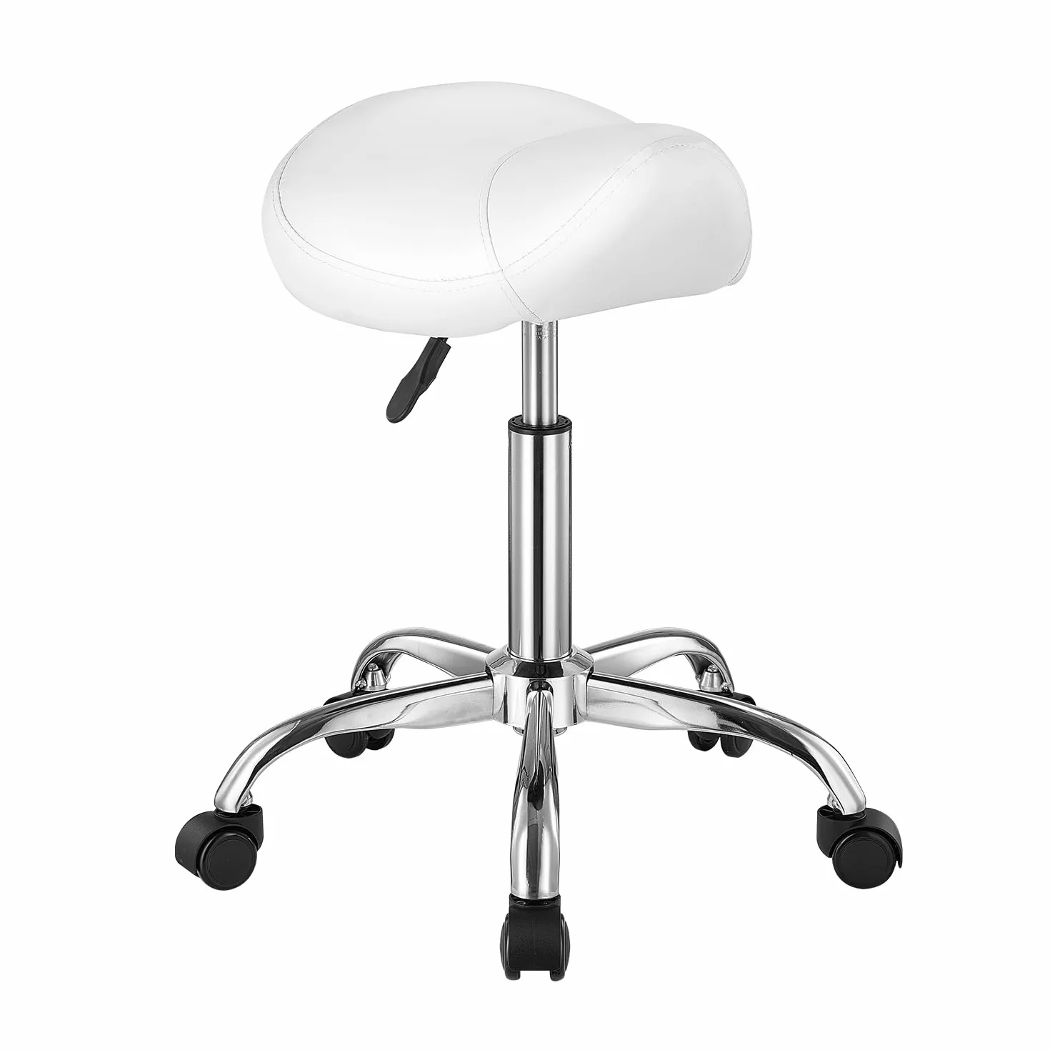 VEVOR Taburete Giratorio de Altura Ajustable 55-71 cm, Carga 204 kg, Silla de Montar Ergonómica Cuero PU, Blanco