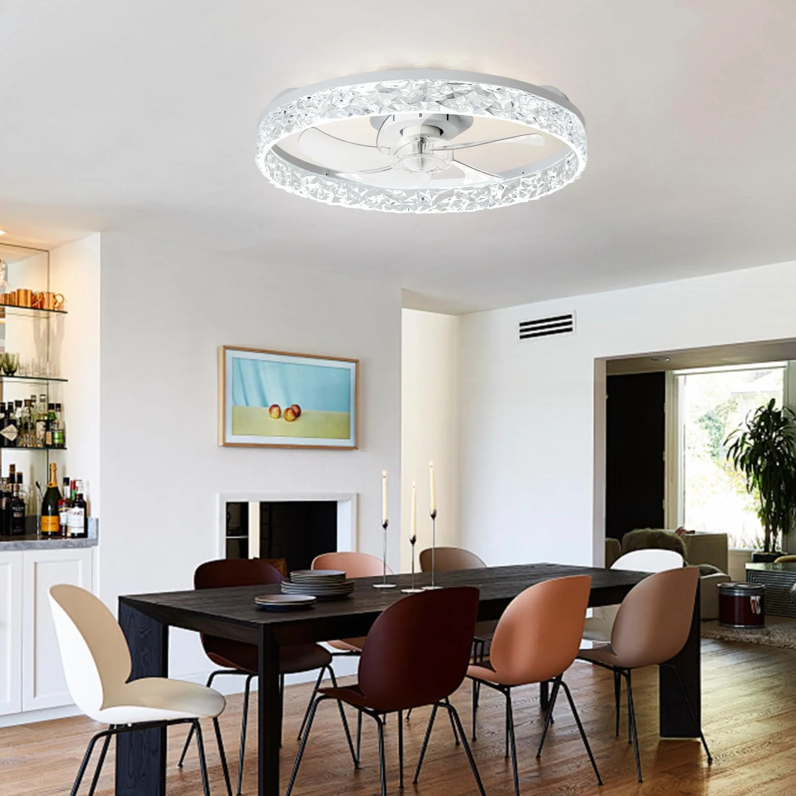 Depuley Ventilador de techo LED 20 pulgadas empotrado con luz regulable control por app blanco
