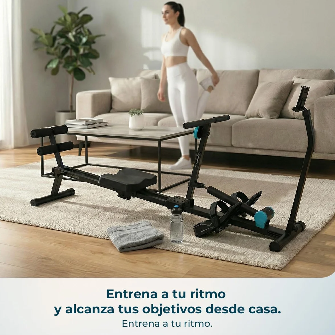 Cecotec Máquina de Remo Hidráulica Drumfit Rower CompactROW. 12 Niveles de Resistencia, Peso hasta 110kg, Fortalece Brazos, Espalda y Mejora la Resistencia Cardiovascular