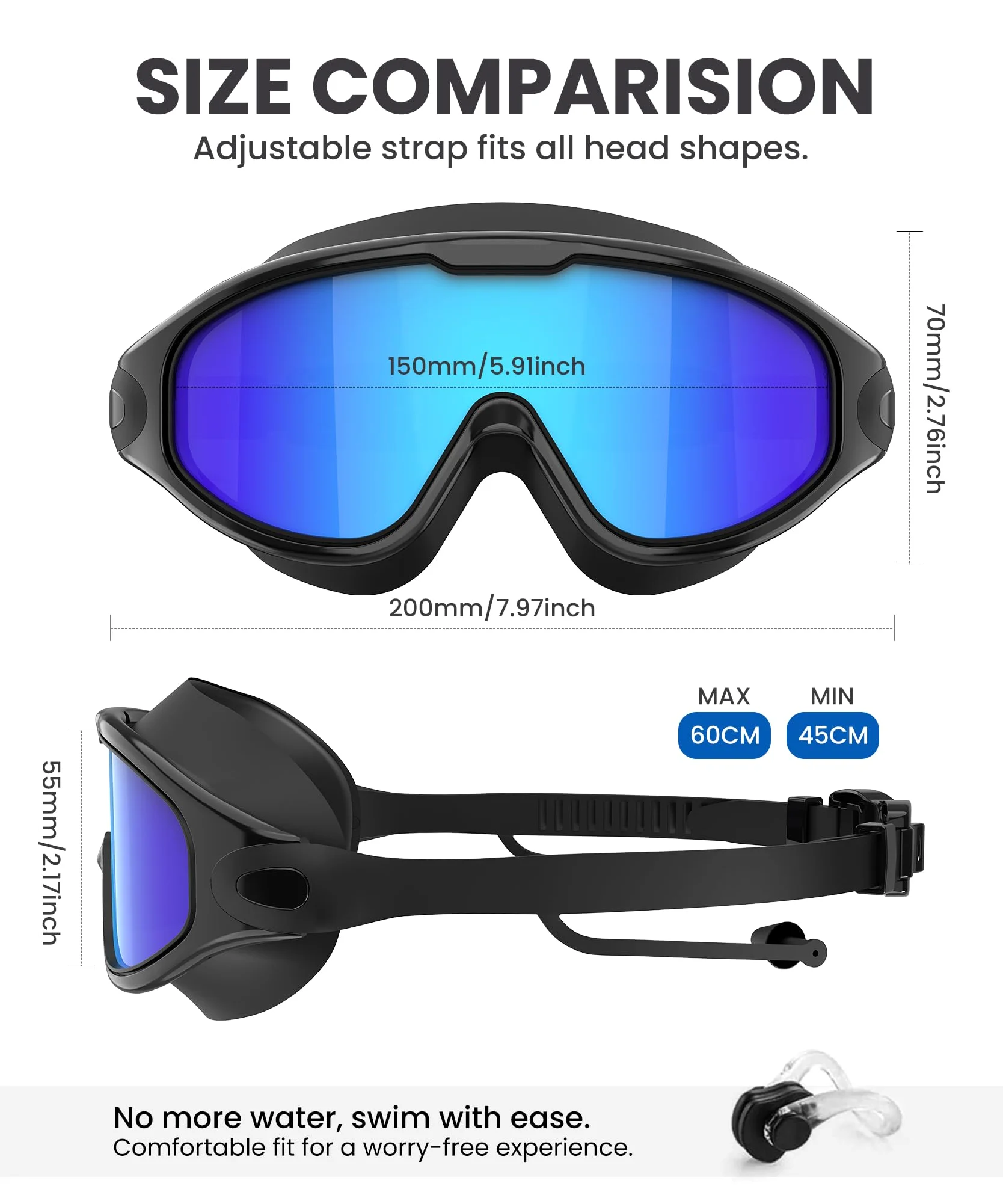 NSSIW Gafas de natación para adultos: visión amplia con protección UV400, antivaho, antifugas, para hombre y mujer, 3 unidades